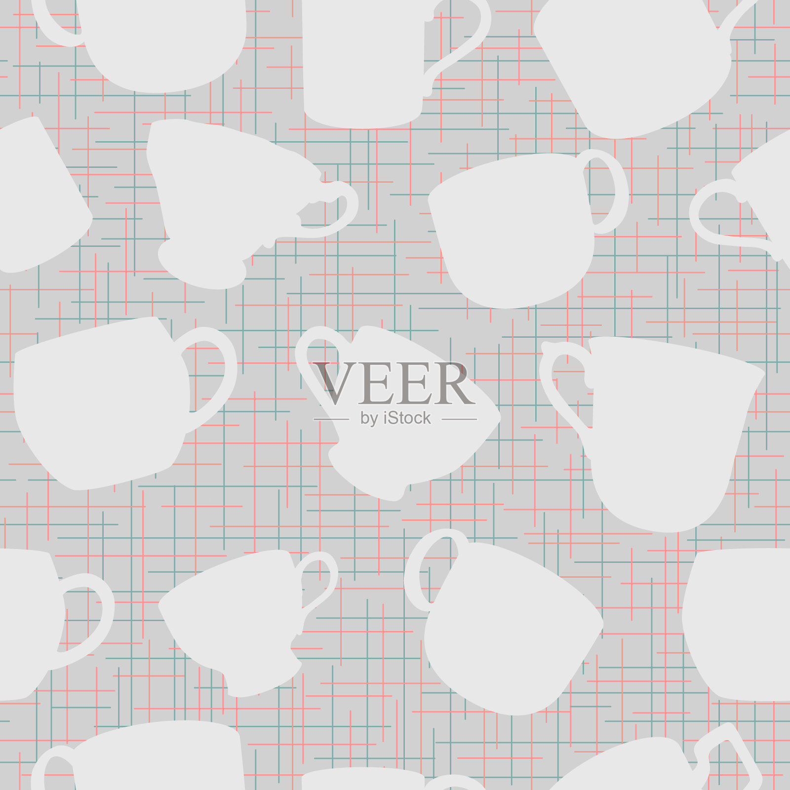 白色茶杯上亚麻纹理背景矢量无缝图案插画图片素材