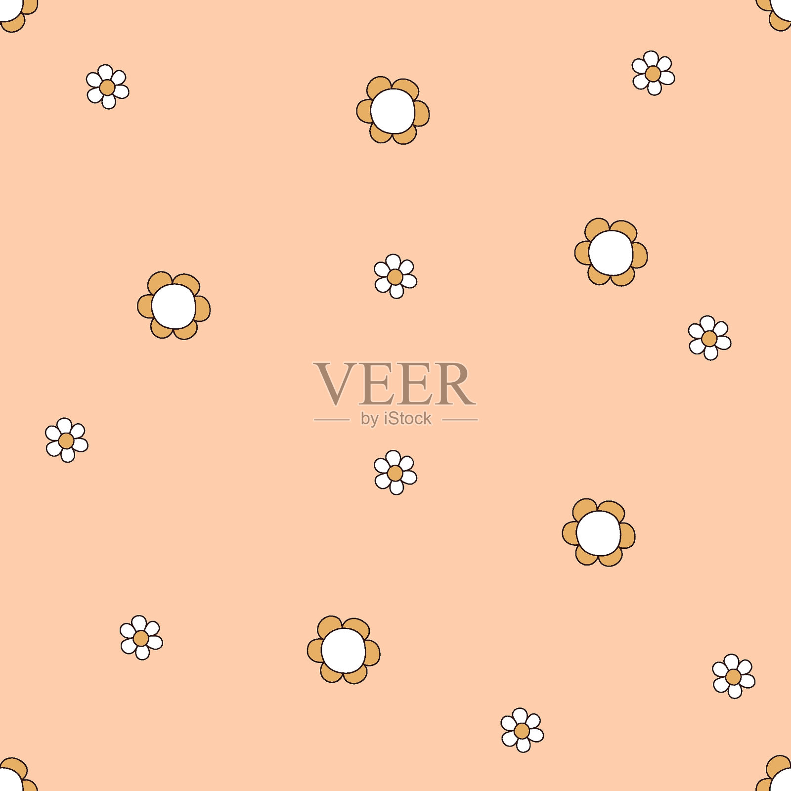 矢量花卉无缝图案涂鸦风格与可爱的复古花插画图片素材