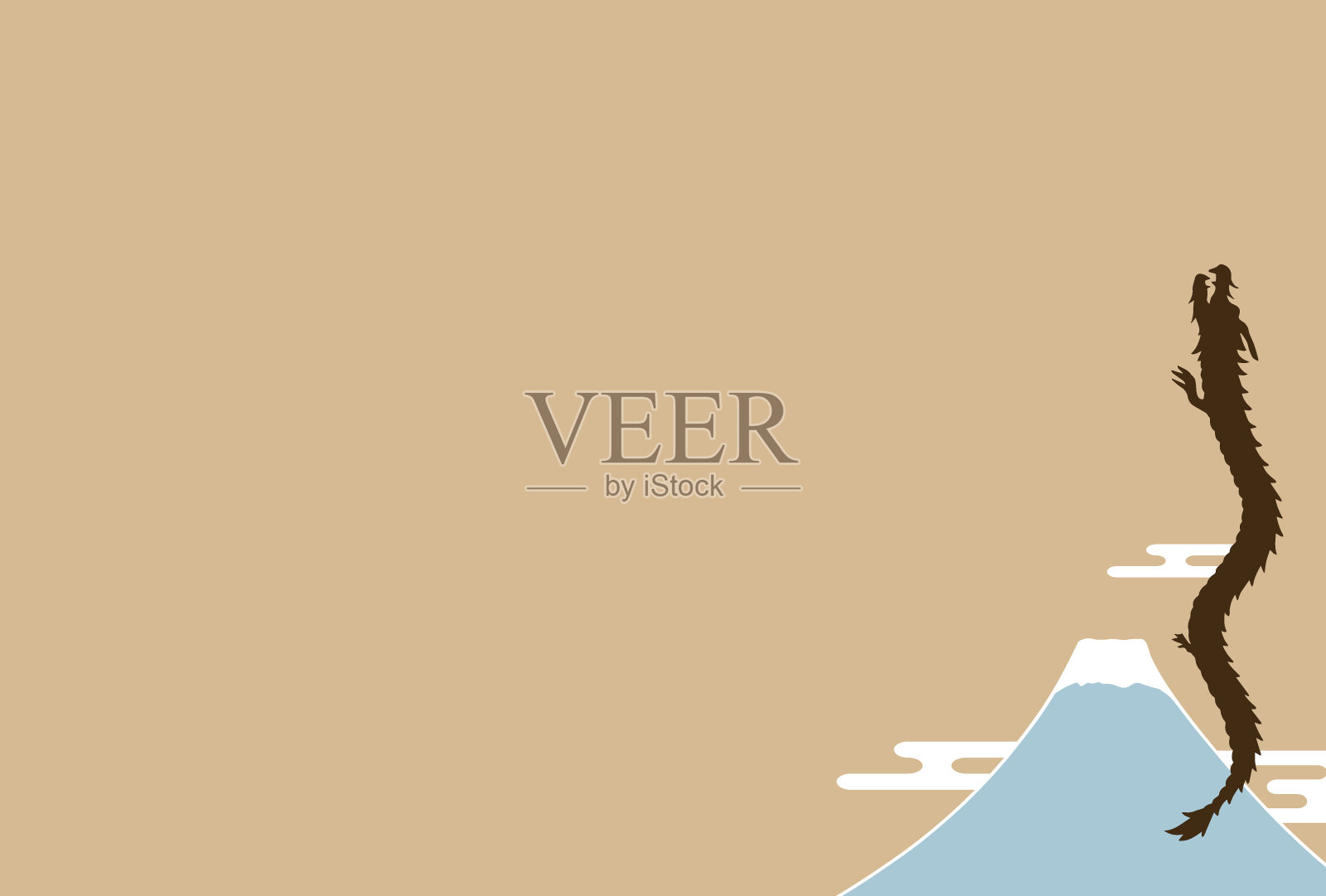 新年贺卡的材料有富士山和龙插画图片素材