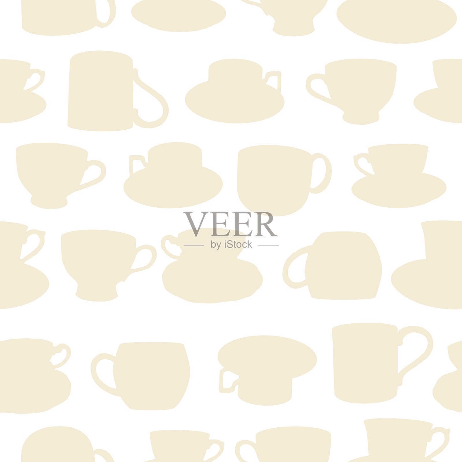 淡黄色茶杯隔离矢量无缝图案插画图片素材