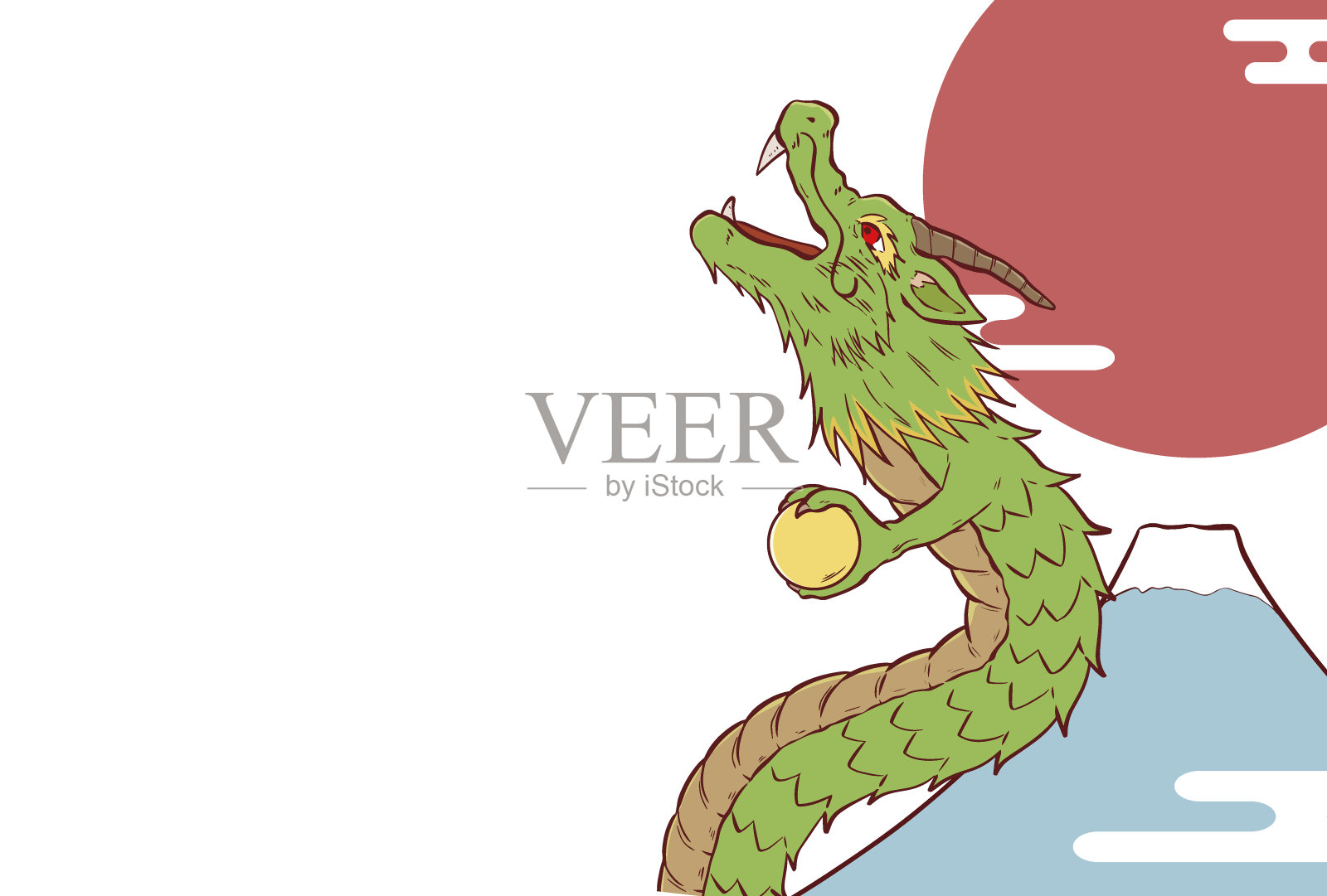 新年贺卡的材料有富士山和龙插画图片素材