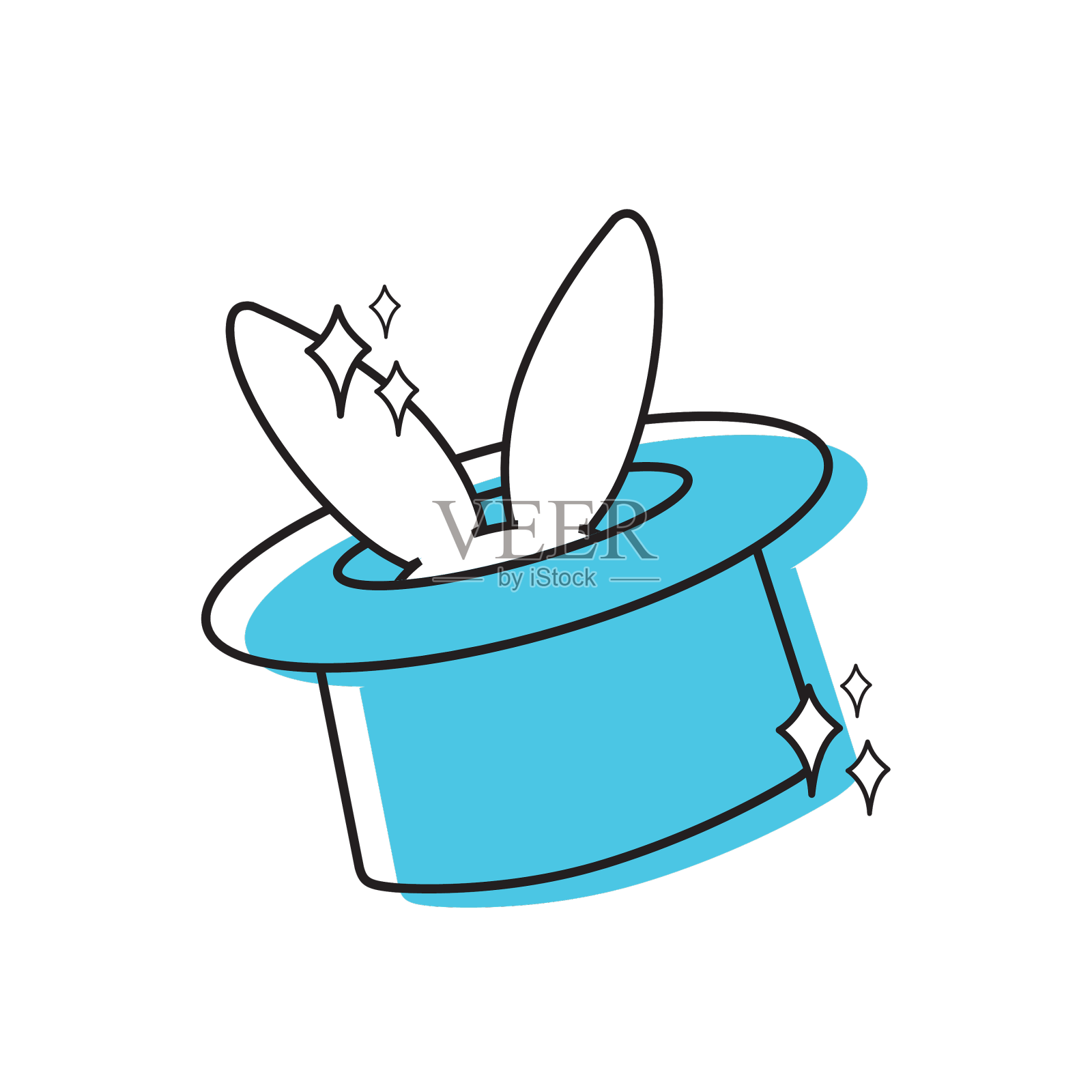 孤立的彩色魔术师帽子与兔子耳朵设计元素图片