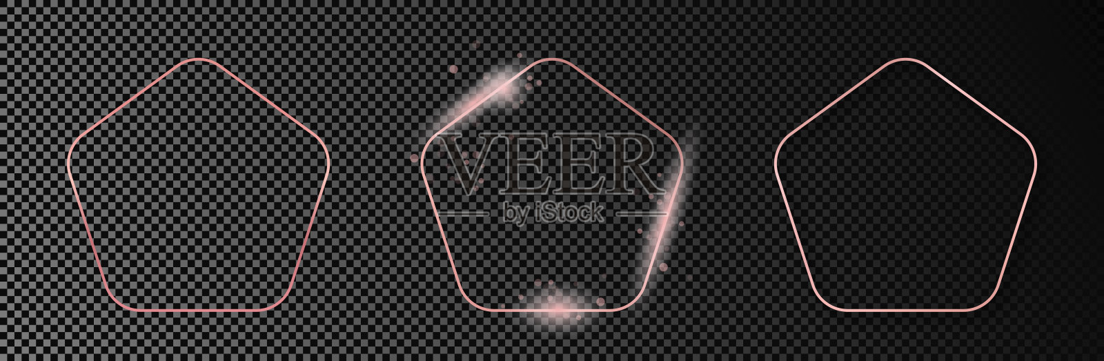 玫瑰金发光圆形五边形框架插画图片素材