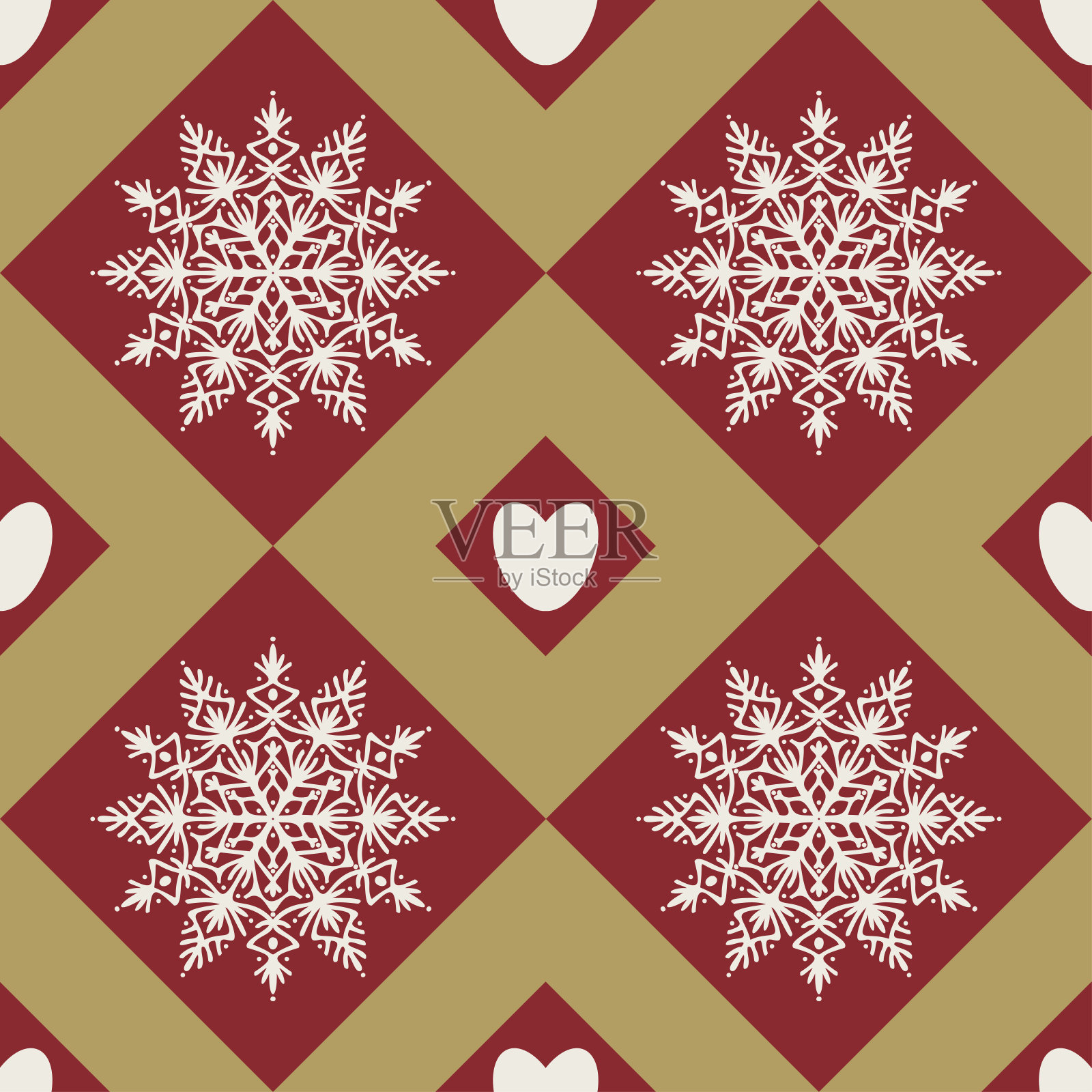 格子图案与雪花和心形元素设计的圣诞节和新年假期。插画图片素材