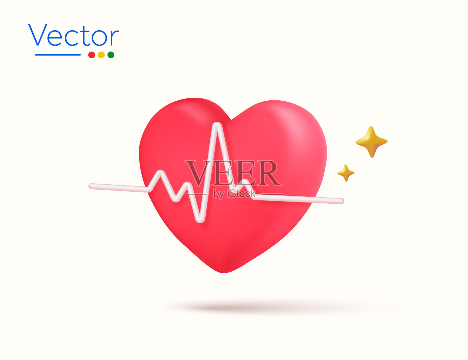 3d渲染健康的心脏跳动图标。三维幸福心与图形符号，孤立在白色背景。医院图标UI。矢量图插画图片素材