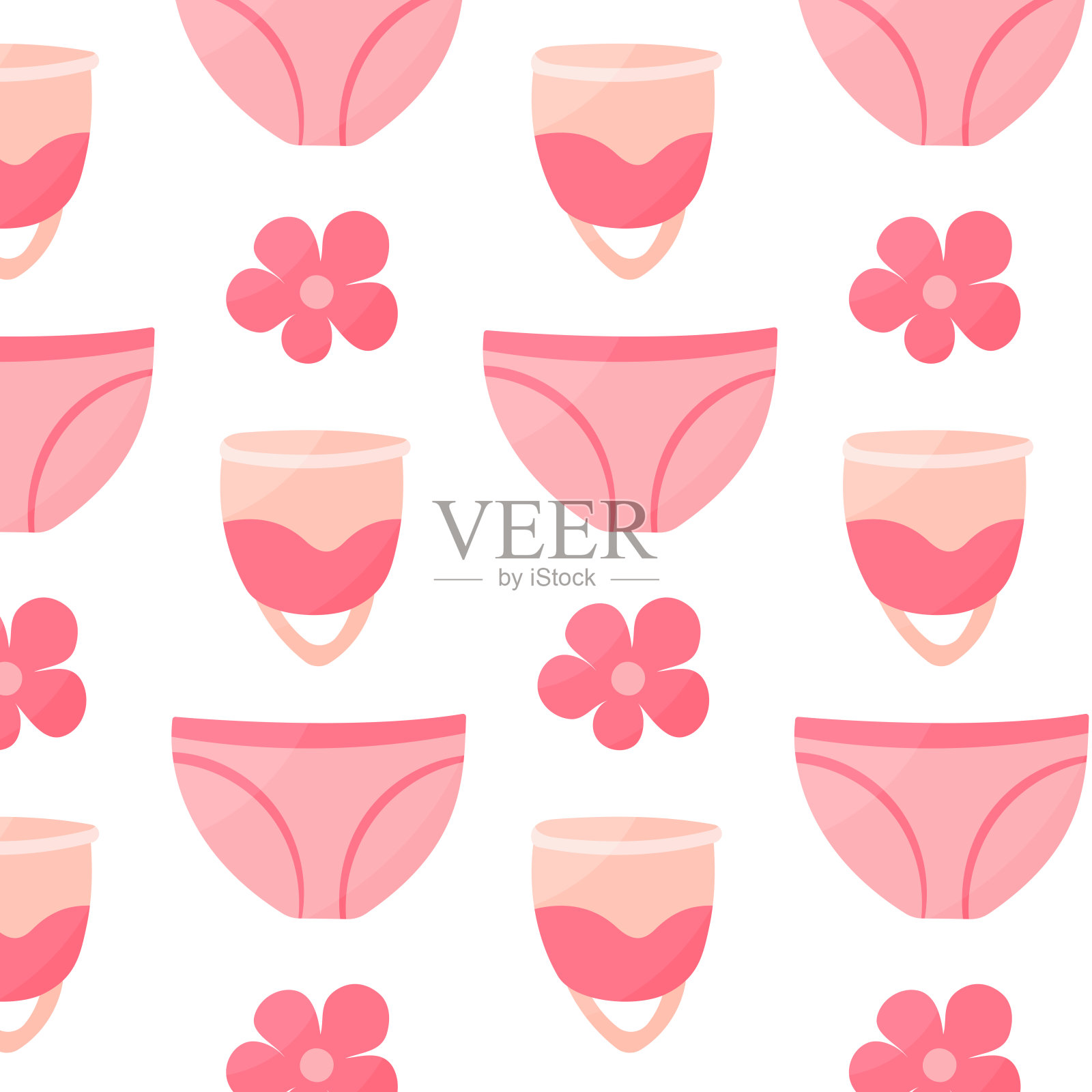 女性卫生杯内裤花图案织物插画图片素材