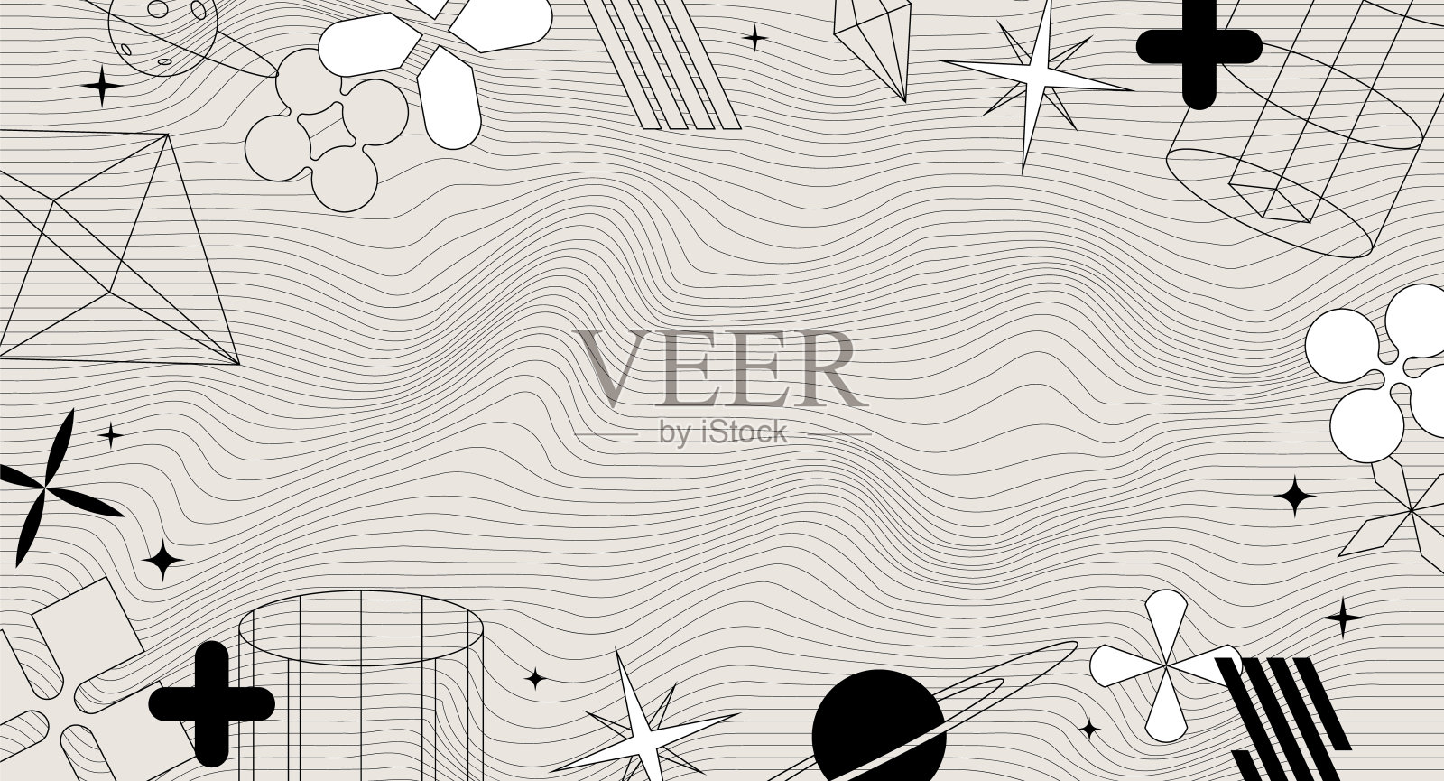 复古未来主义背景与抽象的几何形状。未来复古极简主义，矢量插图插画图片素材