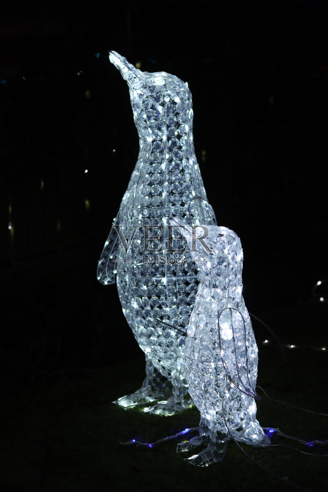 圣诞夜户外彩灯展示-企鹅家族照片摄影图片