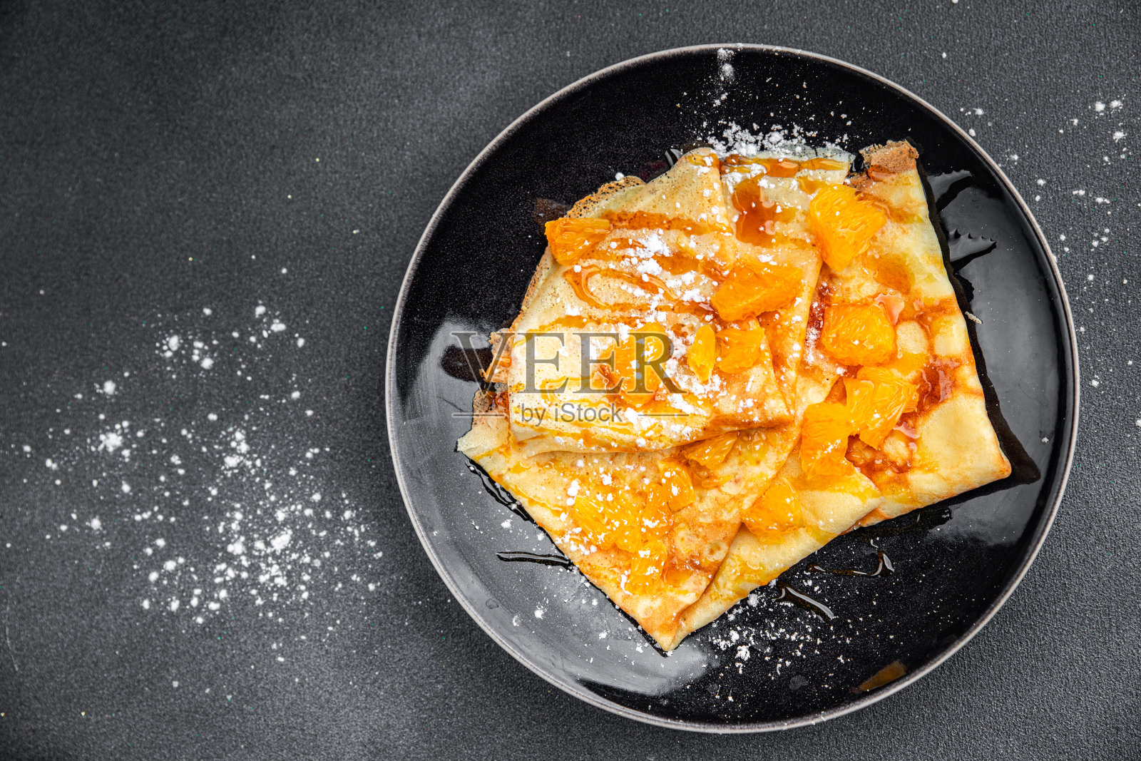 可丽饼，煎饼，橙汁，新鲜美味，健康饮食，烹饪，开胃菜，餐，小吃，桌上复制空间照片摄影图片