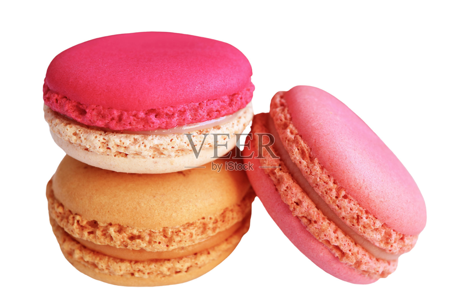 可爱的粉彩马卡龙糕点孤立在白色背景照片摄影图片