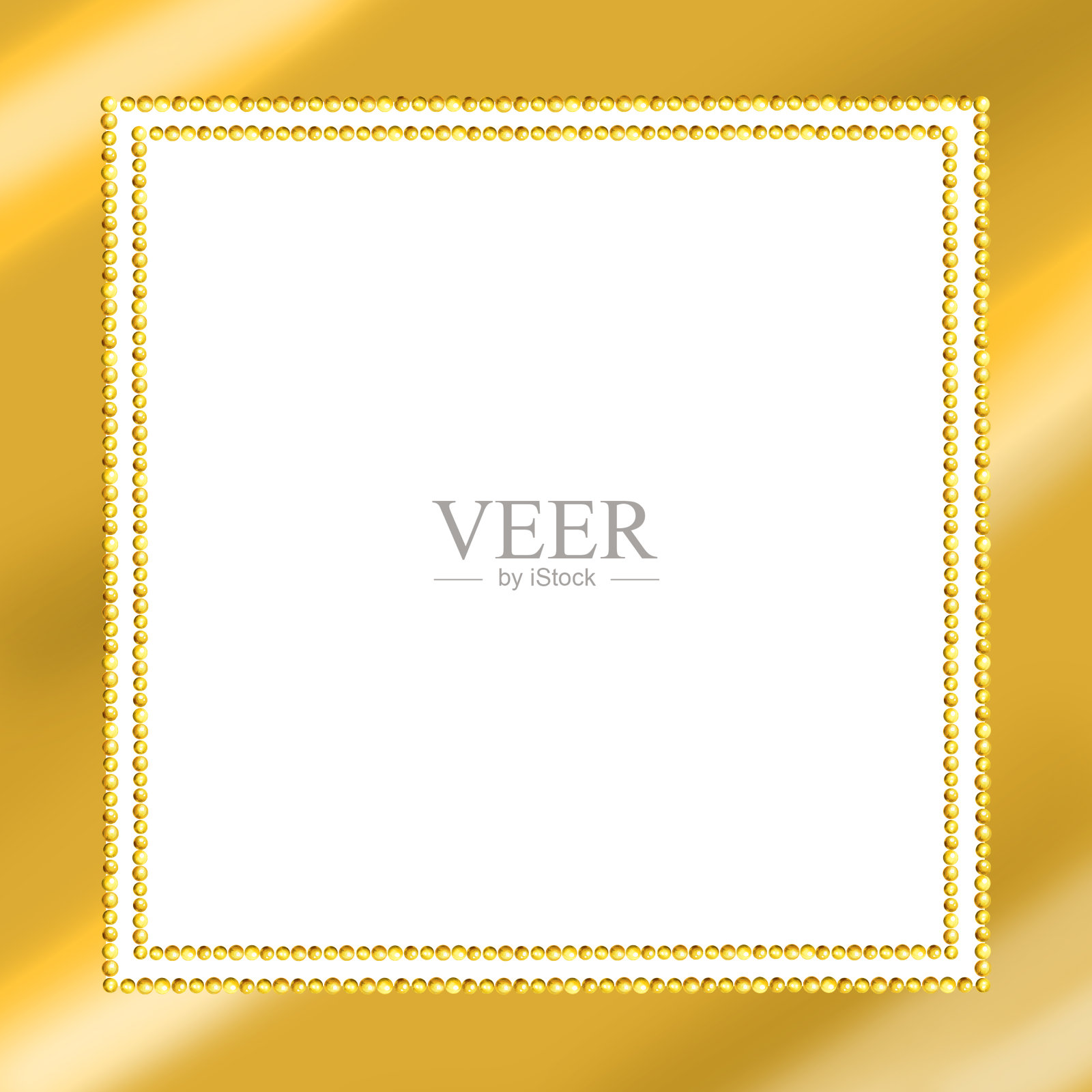 水彩方形框架与圣诞树玩具与闪亮的金色珠子，花环的金色复古闪闪发光的珠子，插图与圣诞装饰孤立的金色背景插画图片素材