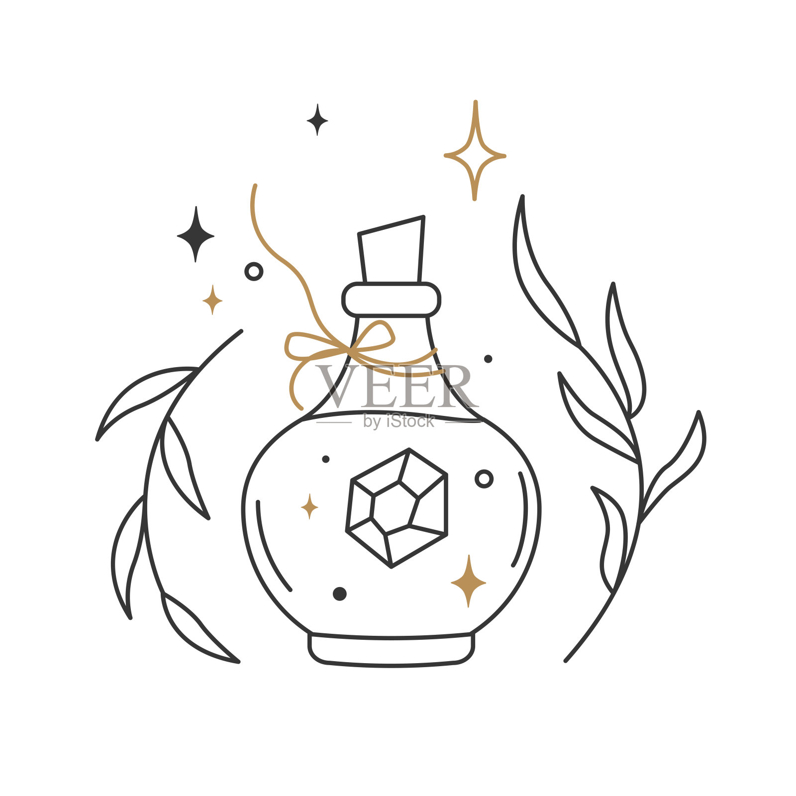 装有长生不老药或毒药的神秘瓶子插画图片素材