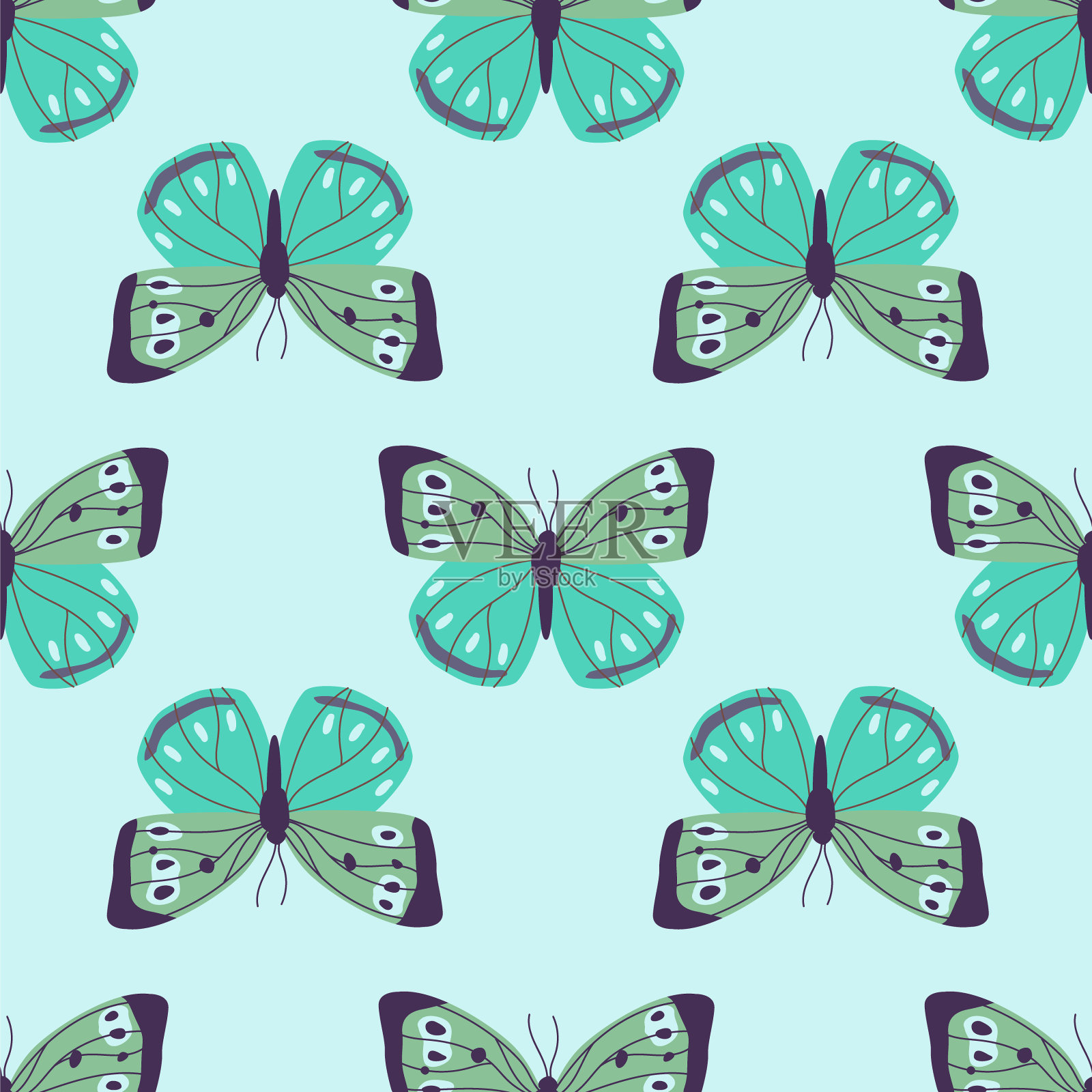 无缝图案与蝴蝶和飞蛾。墙纸上装饰着彩色翅膀的昆虫。无尽的平面矢量插图插画图片素材