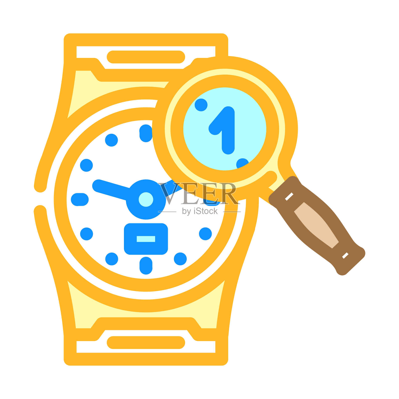 时钟搜索放大镜彩色图标矢量插图插画图片素材