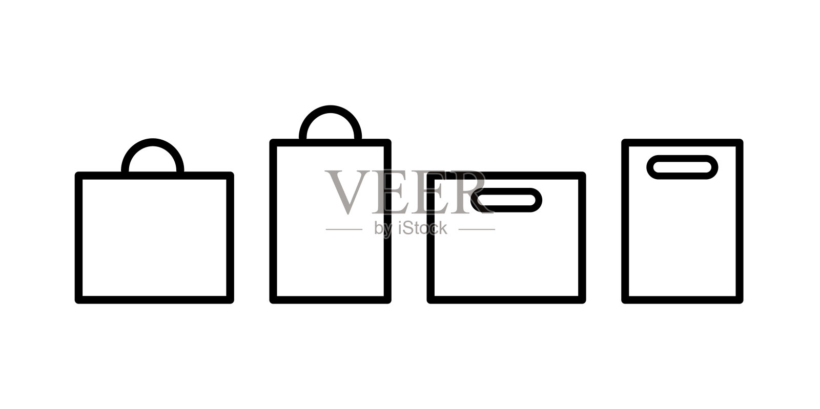 包图标模型。轮廓，黑色，一套购物包装。矢量图标插画图片素材