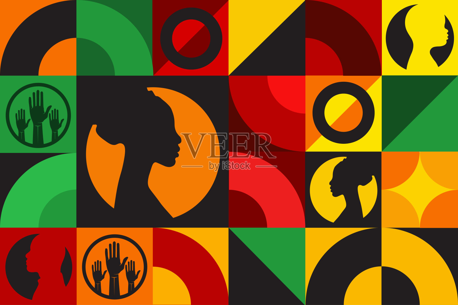 二月是黑人历史月。无缝几何图案。模板的背景，横幅，卡片，海报。矢量EPS10插图。插画图片素材