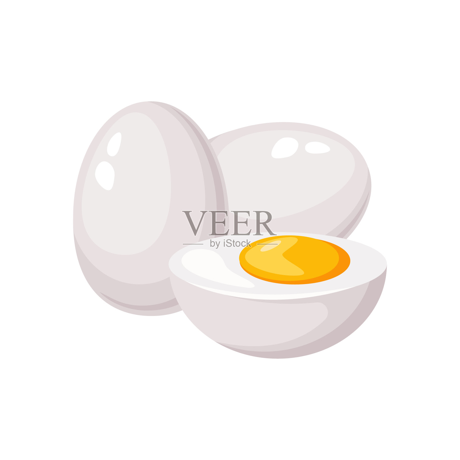 新鲜煮熟的农场鸡蛋。全鸡蛋和切片鸡蛋。半个鸡蛋。健康的蛋白质饮食。矢量图插画图片素材