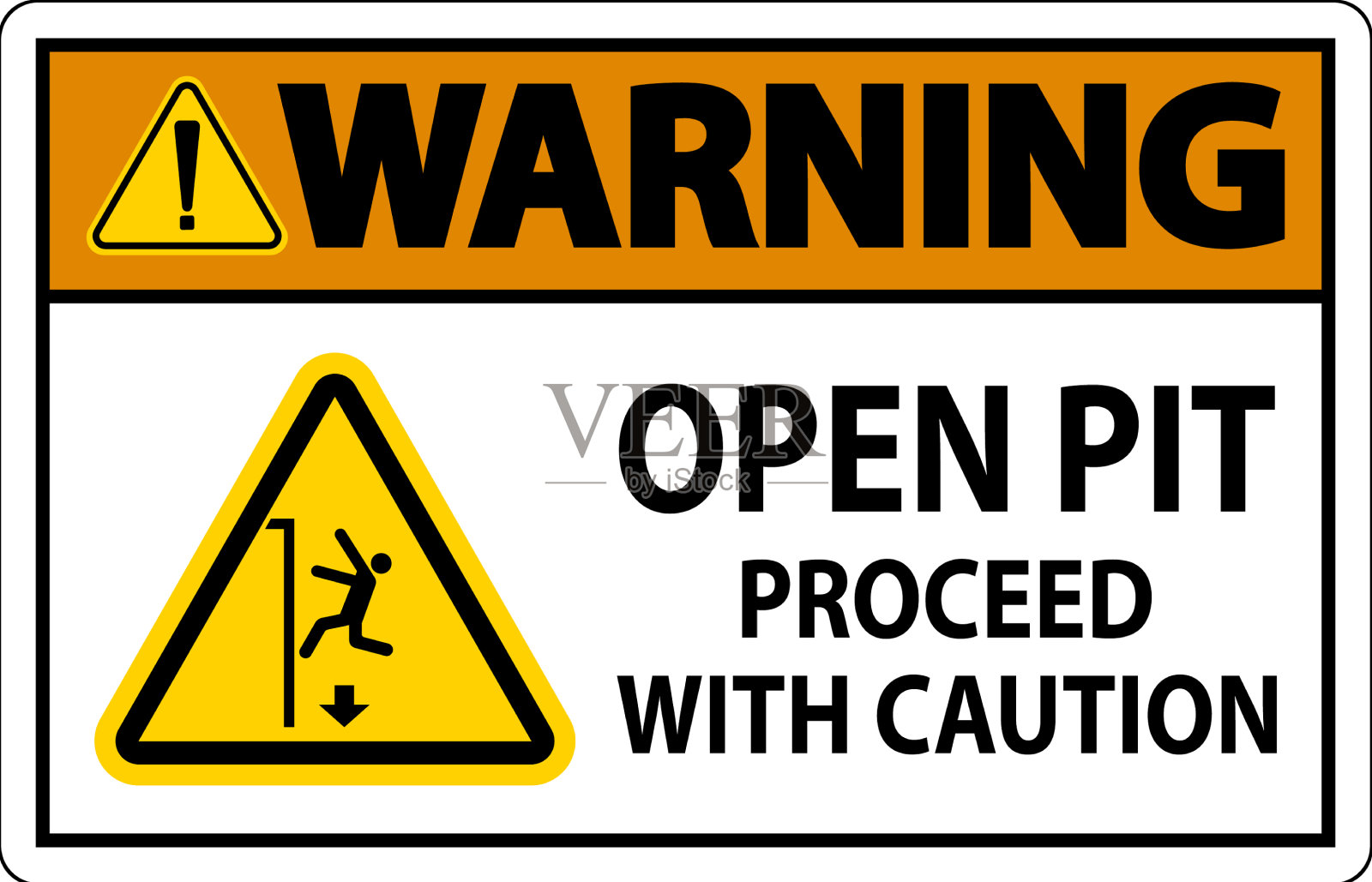 警告标志露天矿坑小心前行插画图片素材