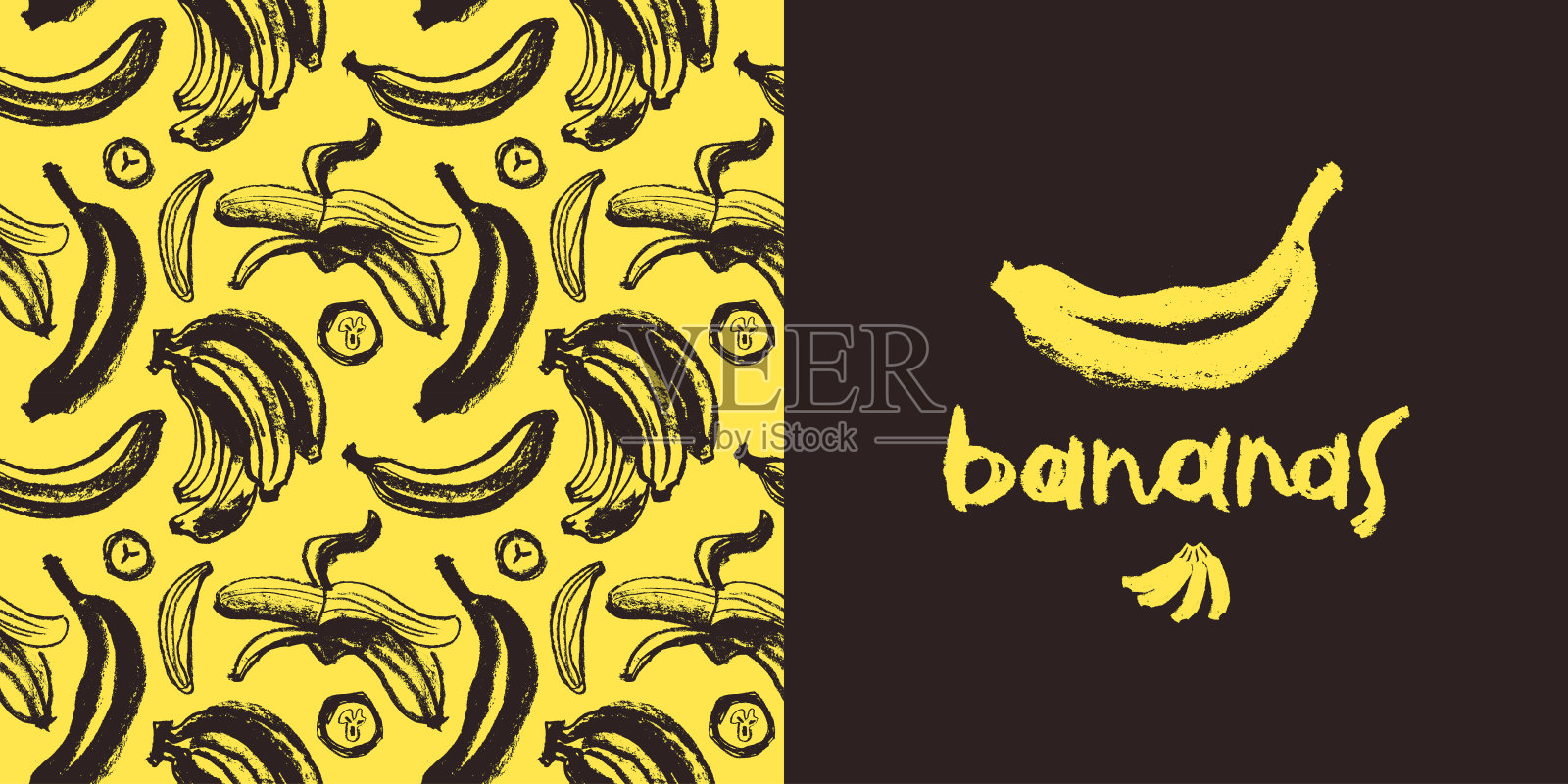 彩色香蕉图案无缝横幅模板。香蕉壁纸。插画图片素材