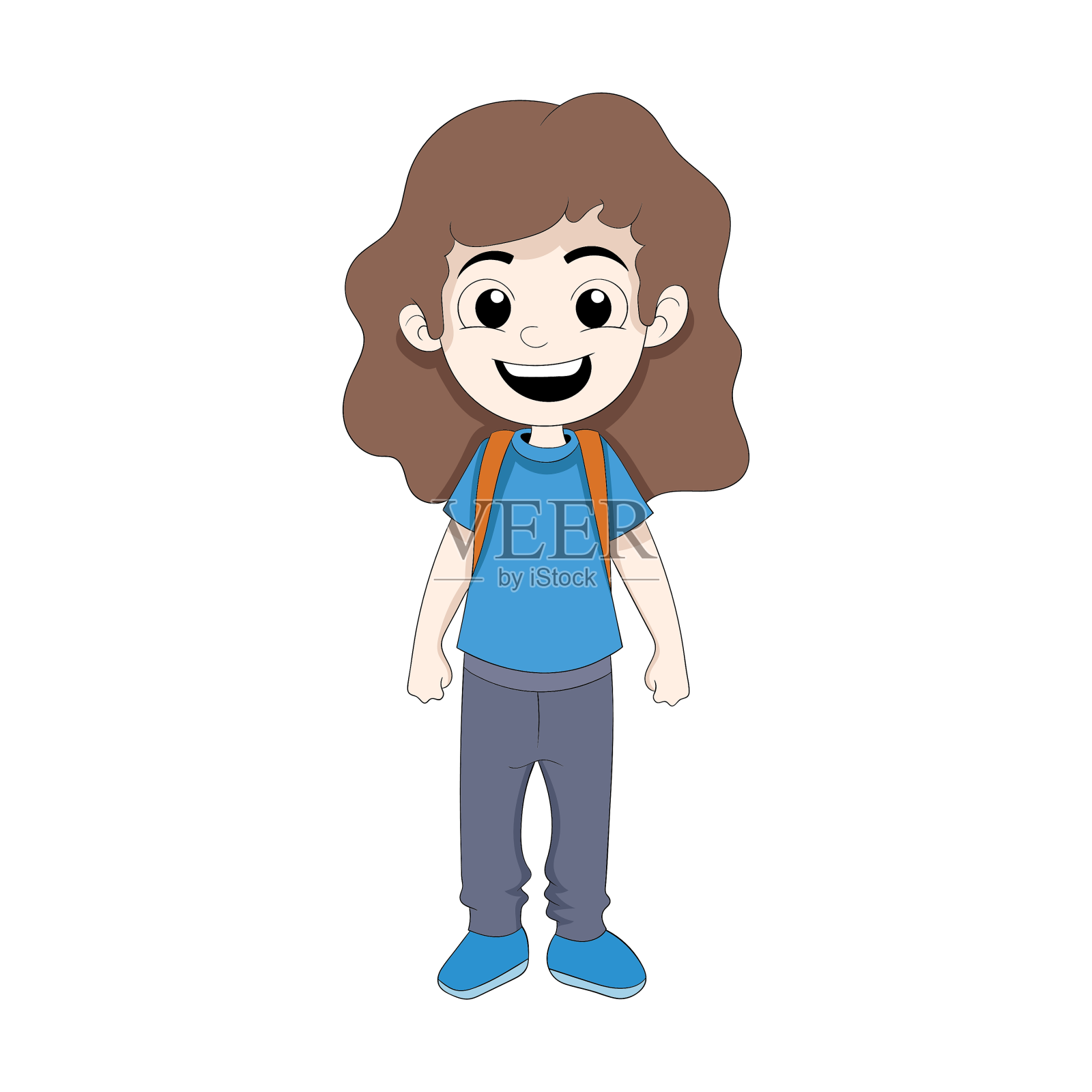 一个棕色长发的男孩带着书包要去设计元素图片