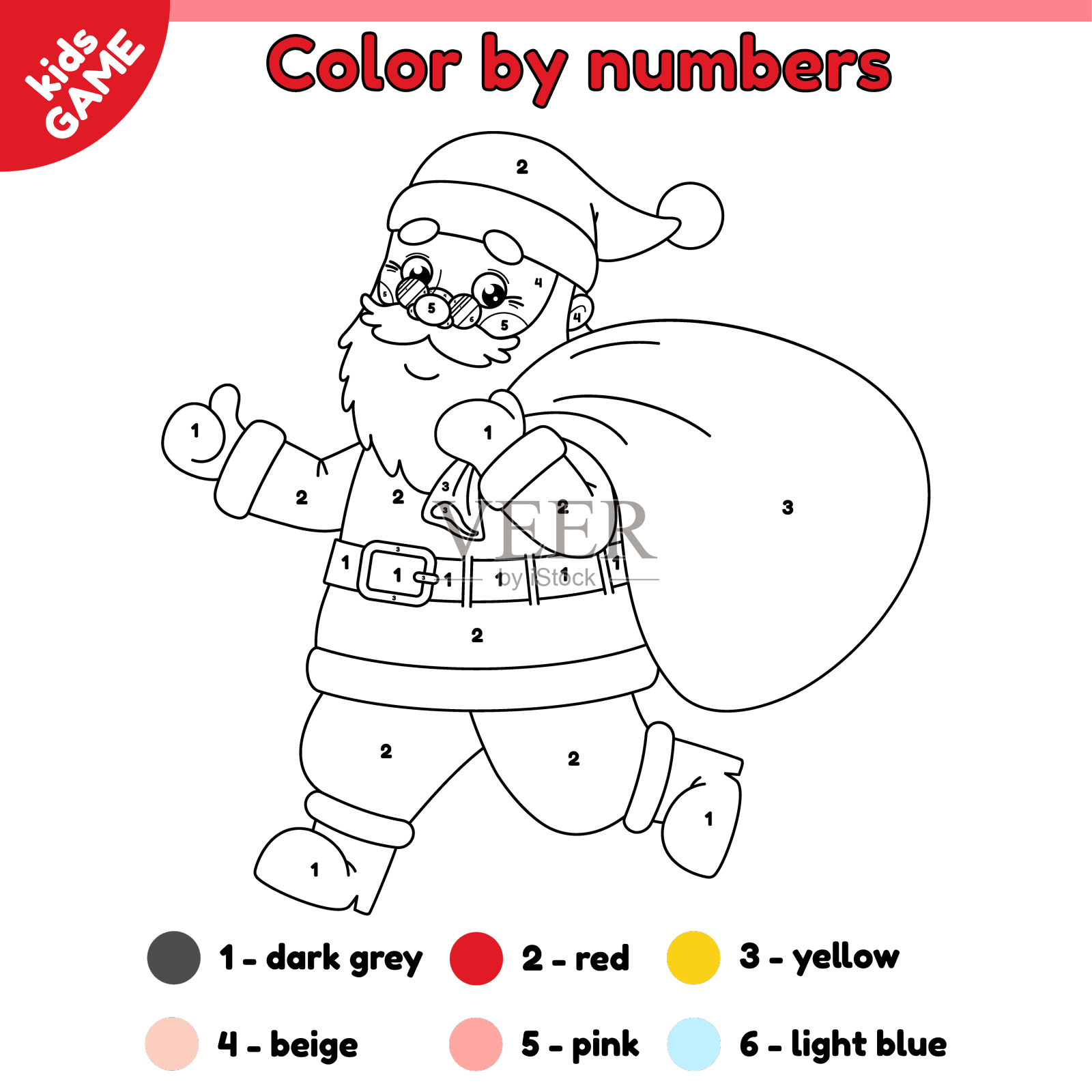 用数字给书页上色，画着奔跑的圣诞老人设计元素图片