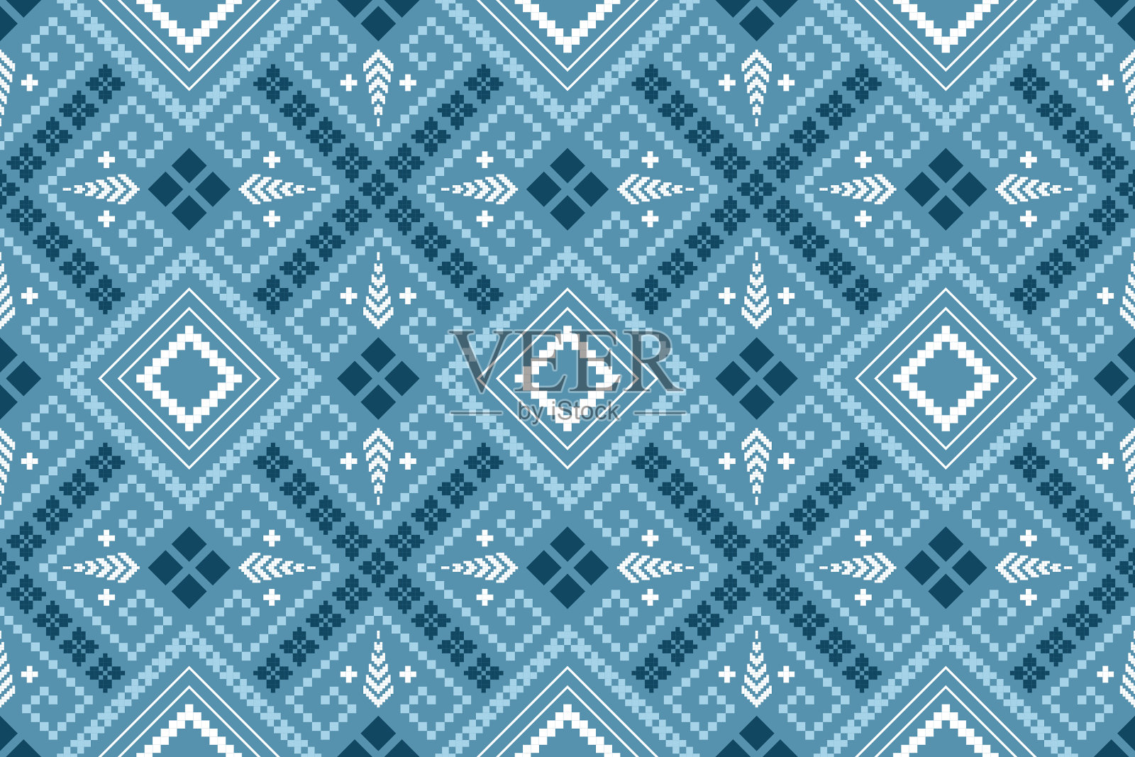 靛蓝海军蓝几何传统民族图案Ikat无缝图案边框抽象设计插画图片素材