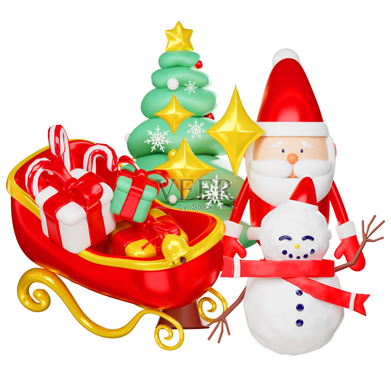 收集3d圣诞图标，圣诞快乐和新年快乐的概念孤立的白色背景。剪切路径。照片摄影图片