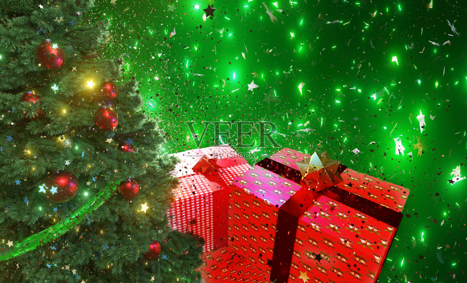 圣诞背景与礼物和圣诞树照片摄影图片