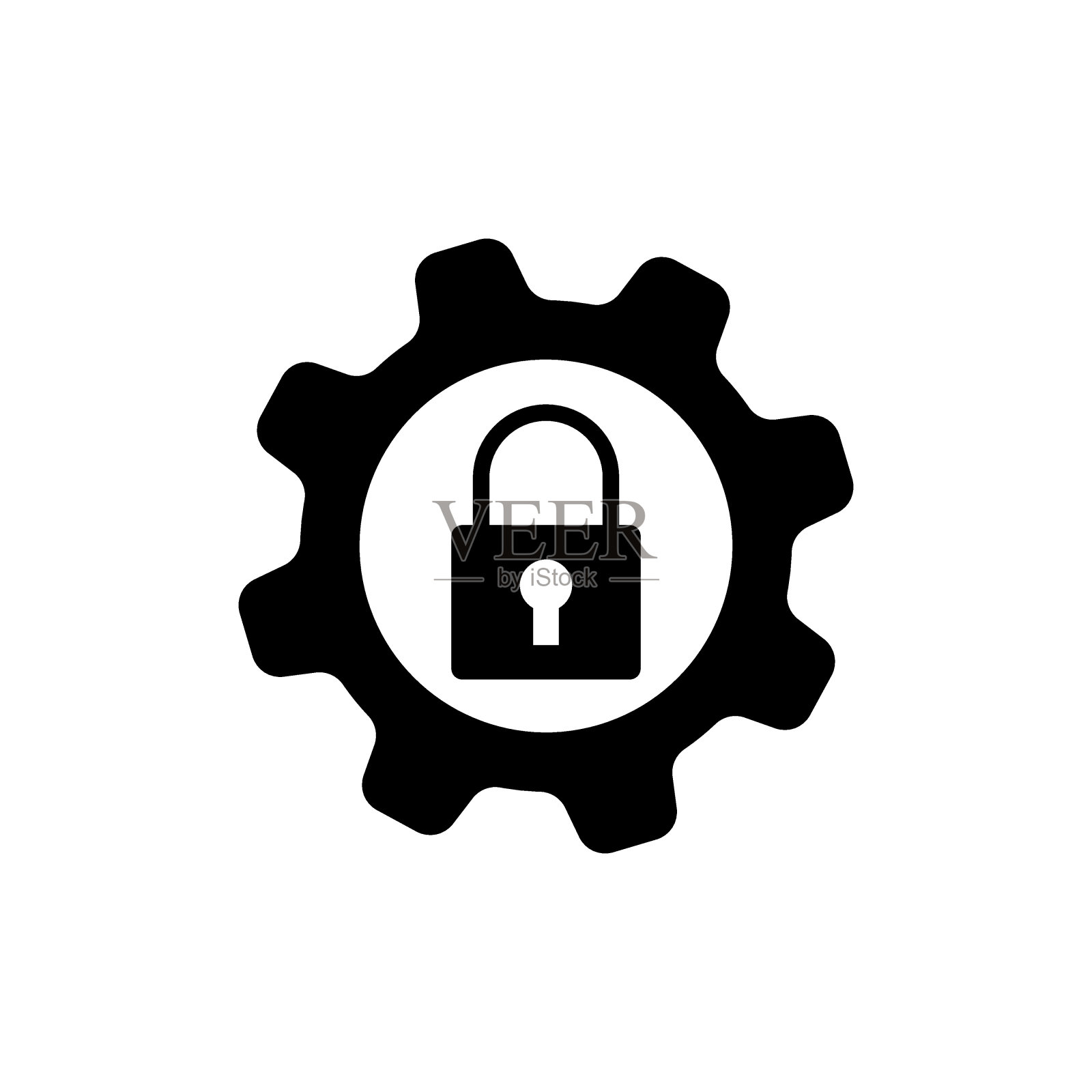 挂锁与齿轮图标矢量插图。隔离背景上的密码。保护标志概念。插画图片素材