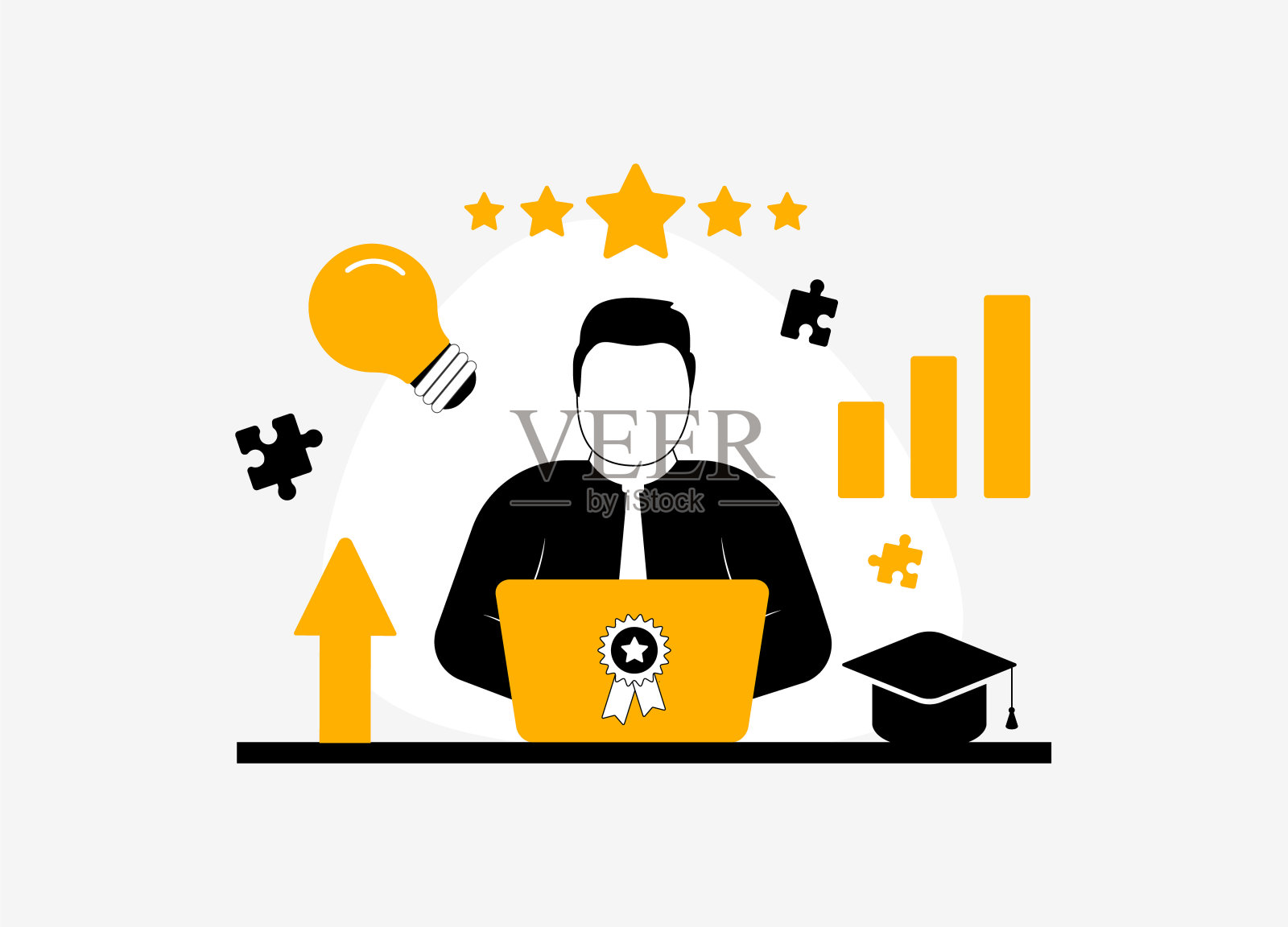 提升技能-员工职业发展和智能劳动培训。通过指导和学习新技能来提高绩效。技术演进，商业成功概念矢量插图插画图片素材