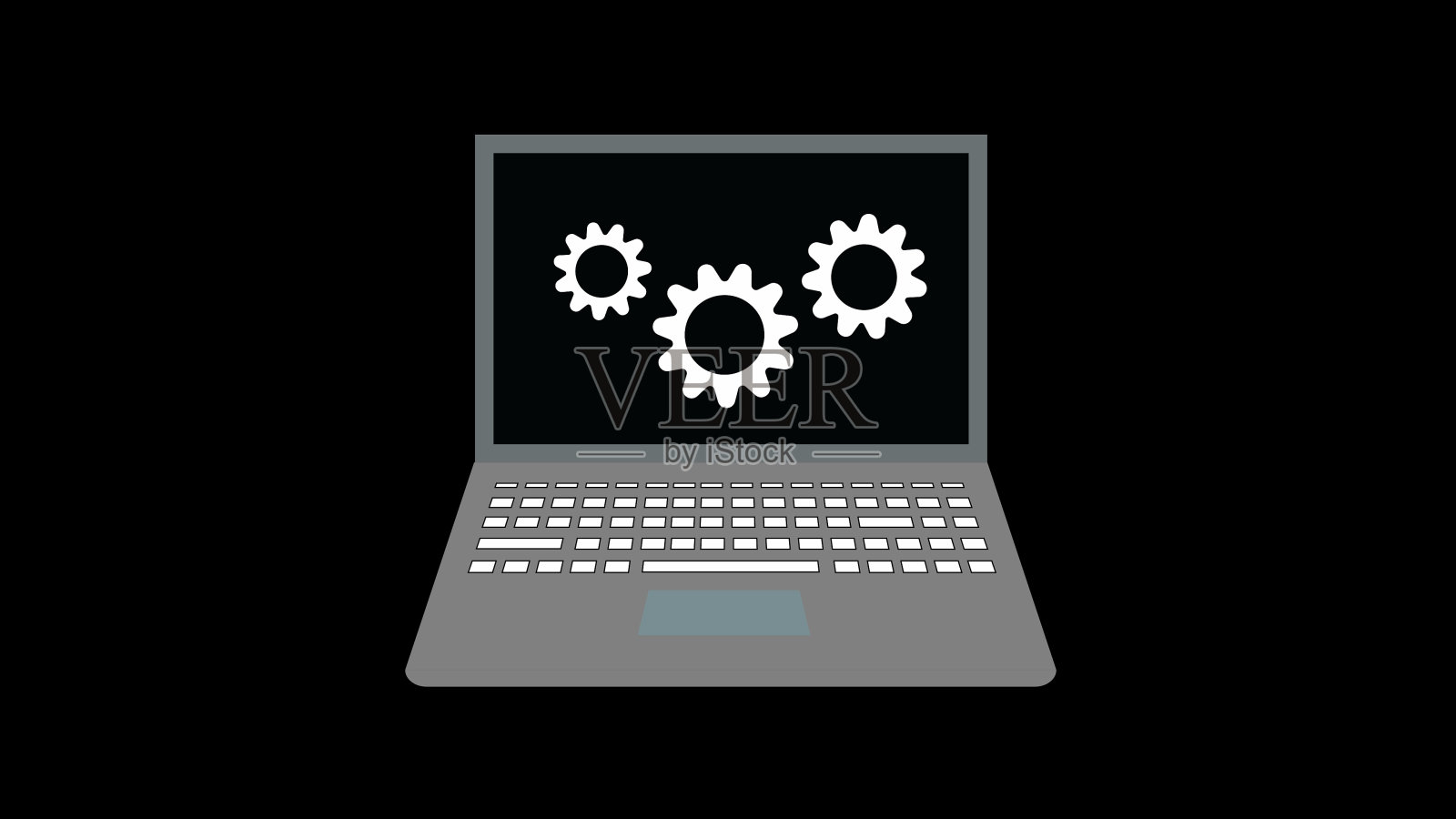 现代笔记本电脑与齿轮图标白色背景。插画图片素材