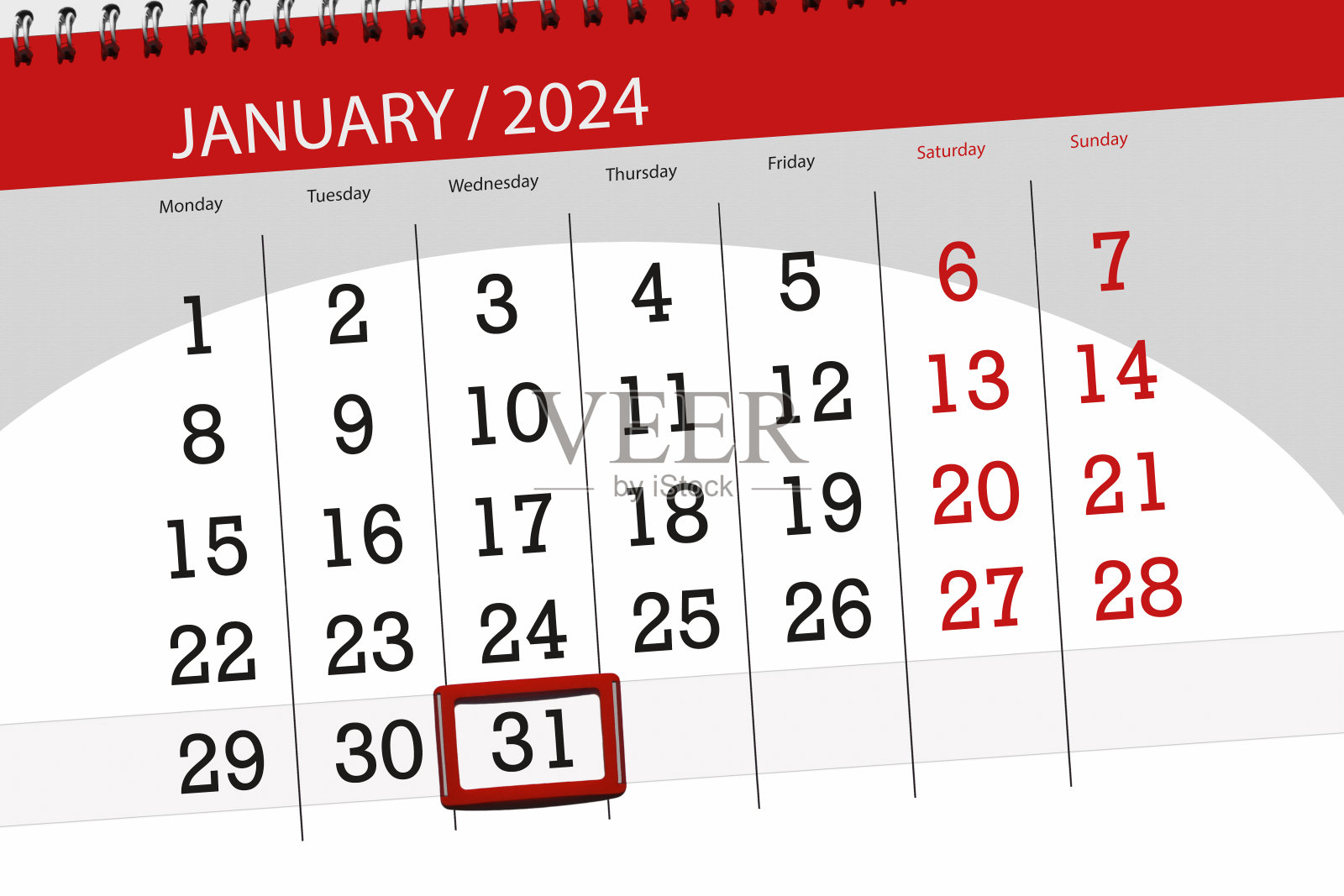 日历2024，截止日期，日，月，页，组织者，日期，1月，星期三，31号插画图片素材