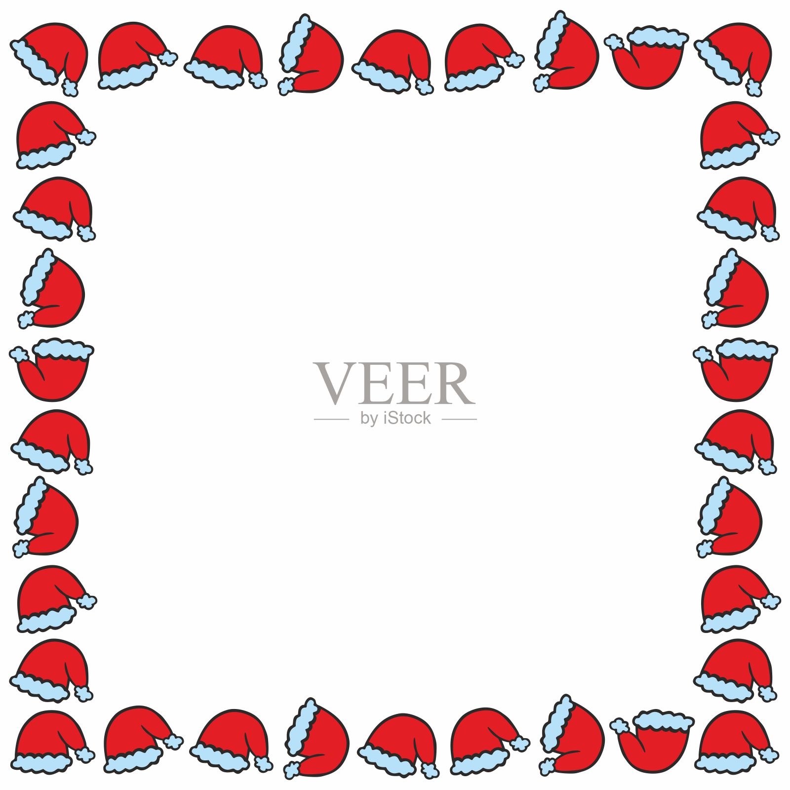 框架与圣诞老人的帽子孤立的白色背景。新年或圣诞节的红帽子。插画图片素材