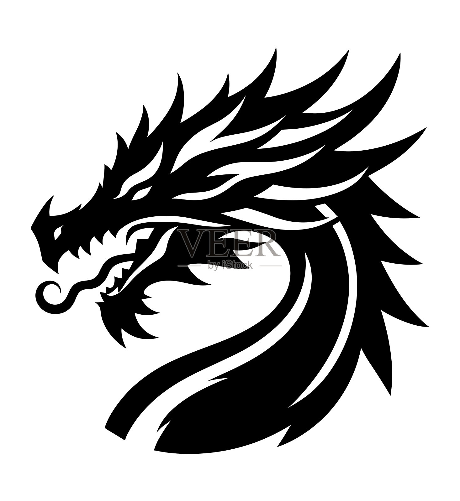 传统的中国龙头矢量插图标志和纹身模板轮廓轮廓图形孤立的白色背景。插画图片素材