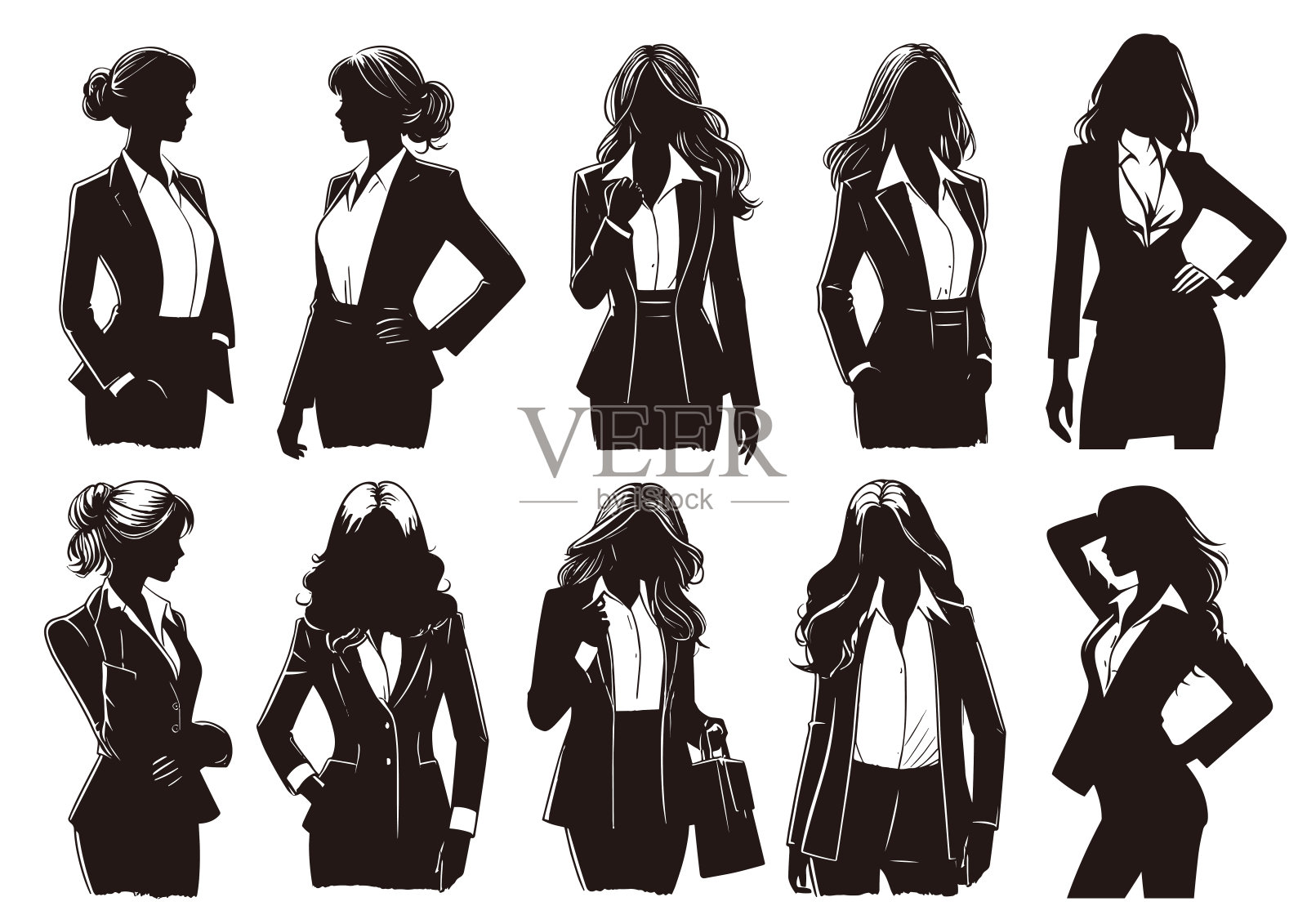 黑白女商人的剪影插画图片素材