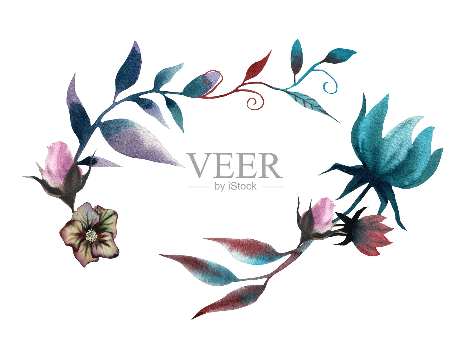 水彩花框插画图片素材