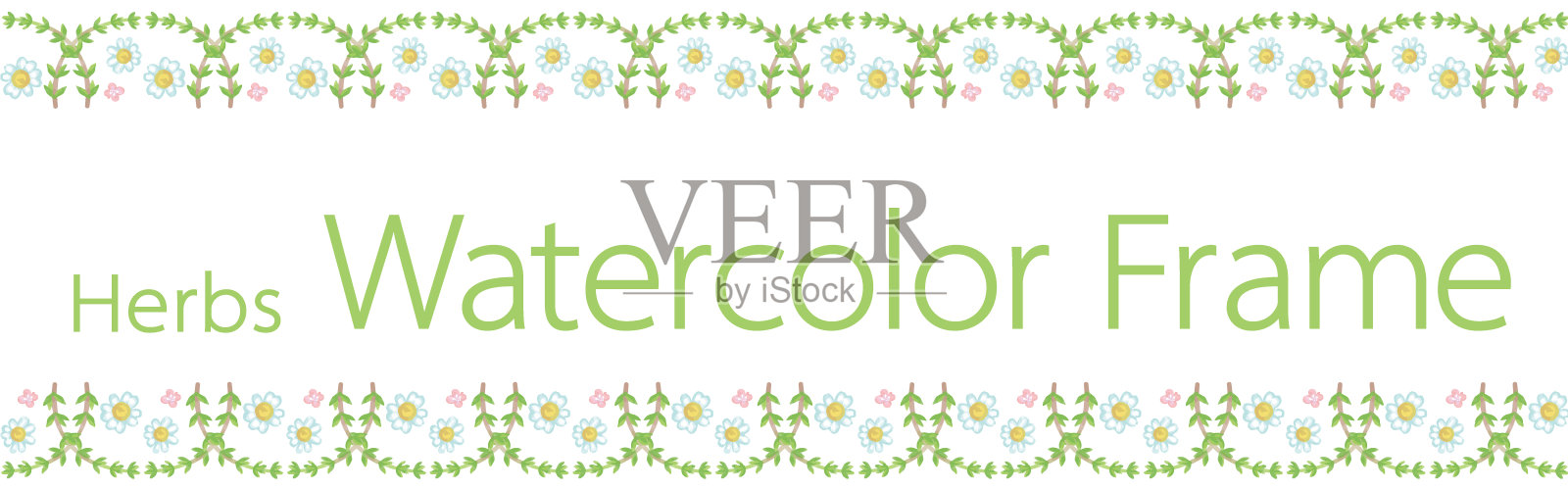 设计模板与草药边界。水彩。矢量插图。插画图片素材