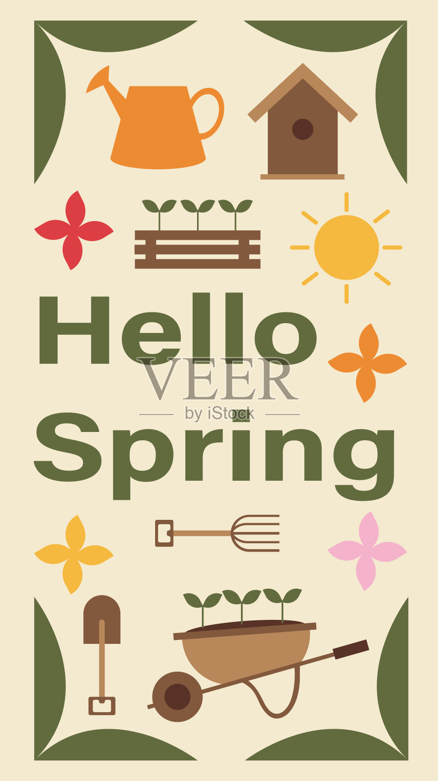 Hello Spring矢量海报插画图片素材