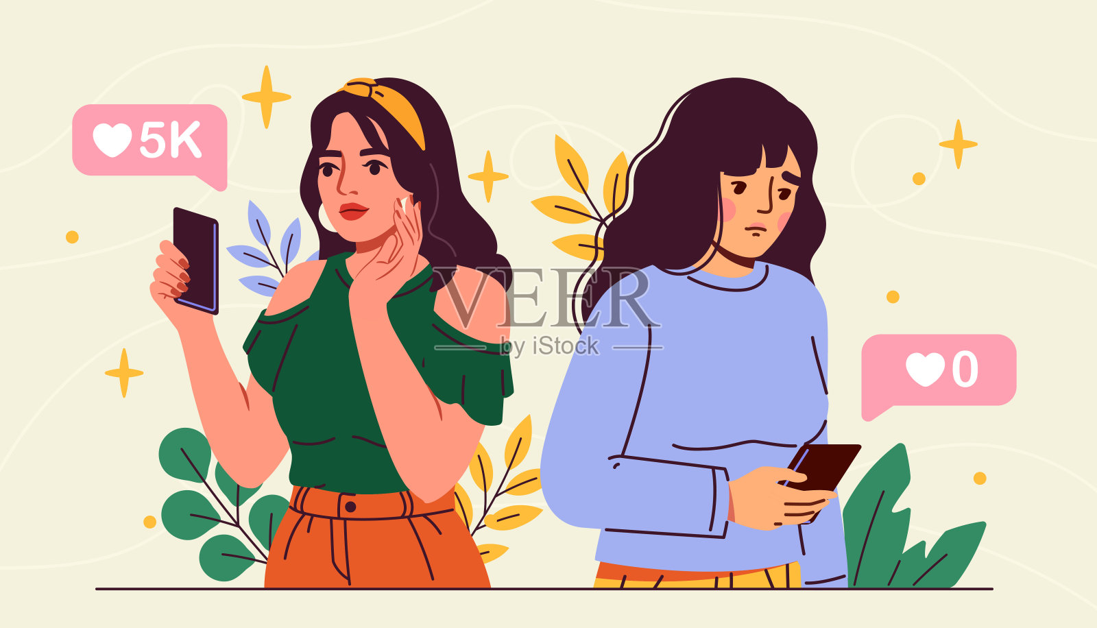 受欢迎vs不受欢迎的女性向量插画图片素材