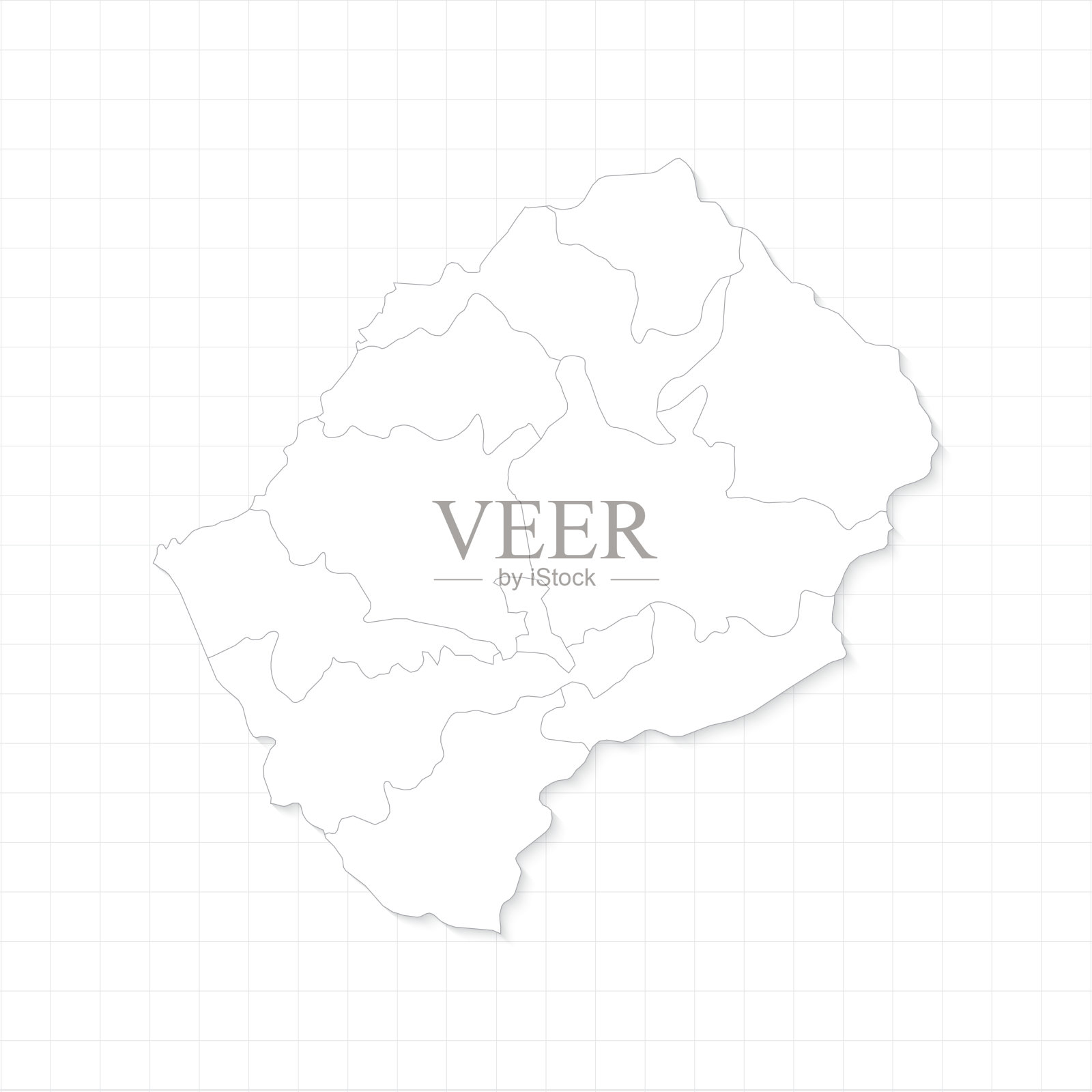 莱索托地图与国家边界，细黑色轮廓在白色网格纸背景。高详细的地图信息图矢量插图EPS10插画图片素材