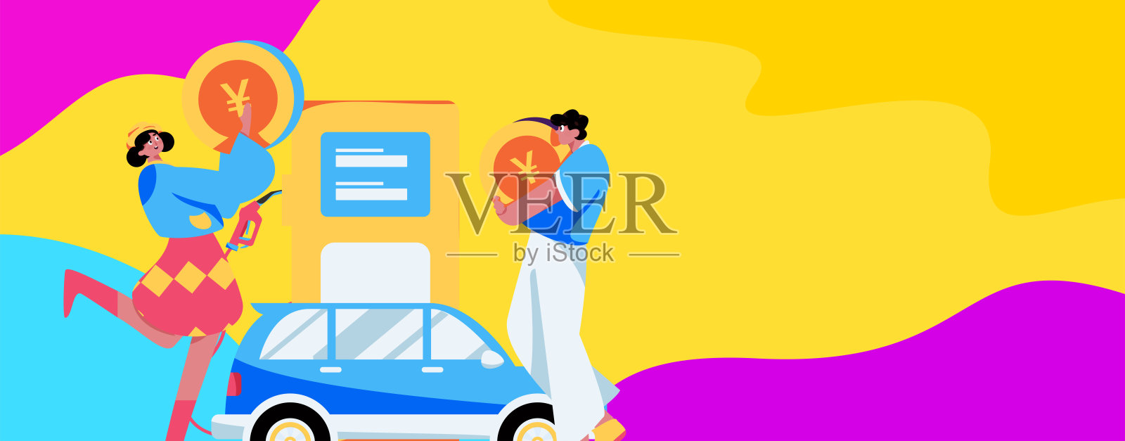 矢量互联网操作手绘插图的人获得折扣加油他们的汽车插画图片素材