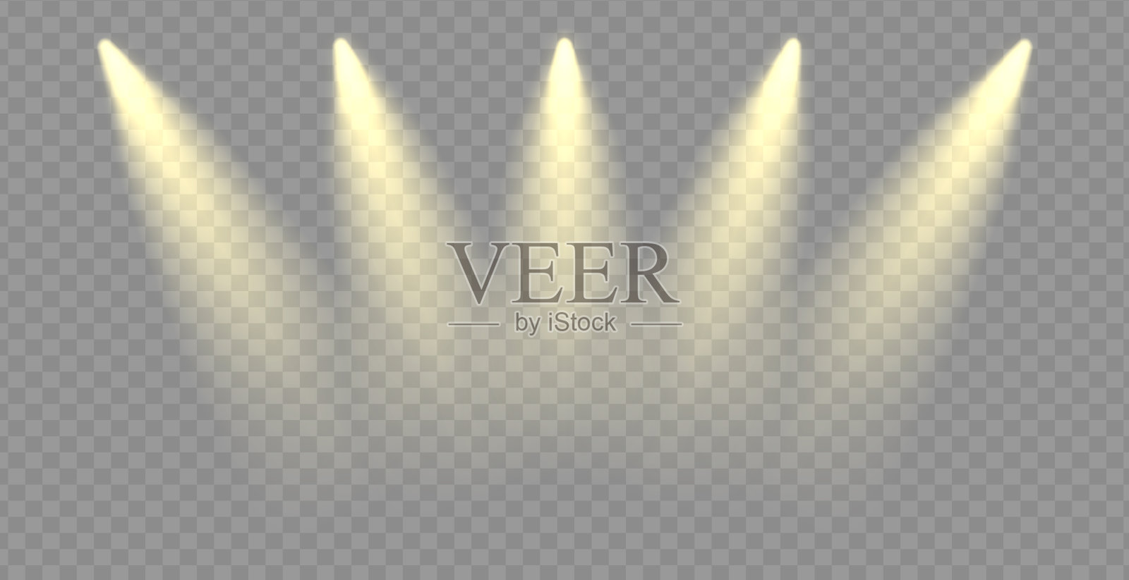 矢量光线的光晕效果。电影院的光束照亮空荡荡的室内。聚光灯发出金光。温暖的投影仪png舞台颁奖典礼插画图片素材