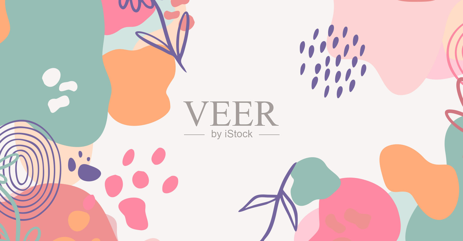 现代潮流手绘各种形状和抽象背景的涂鸦对象。插画图片素材