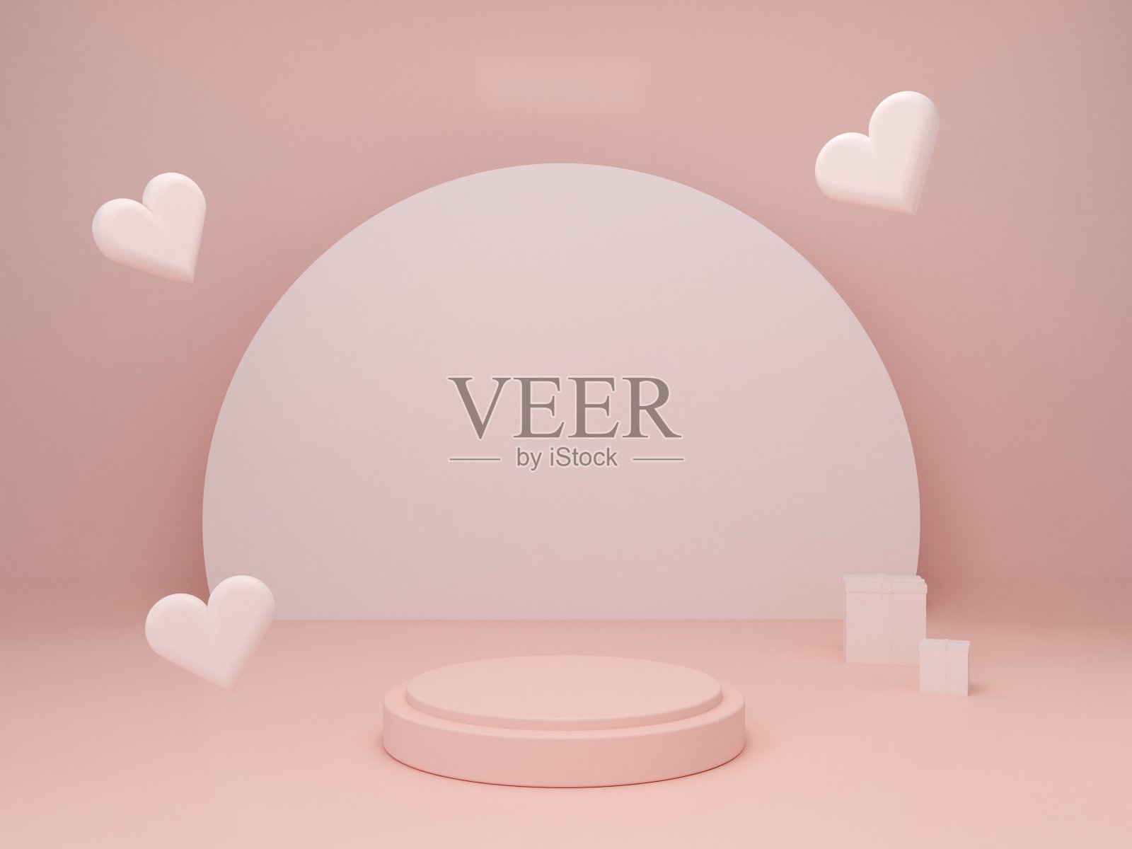 3 d渲染。情人节最小的讲台。照片摄影图片