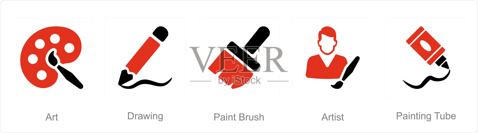 一套5个艺术图标作为艺术，绘画，油漆刷插画图片素材
