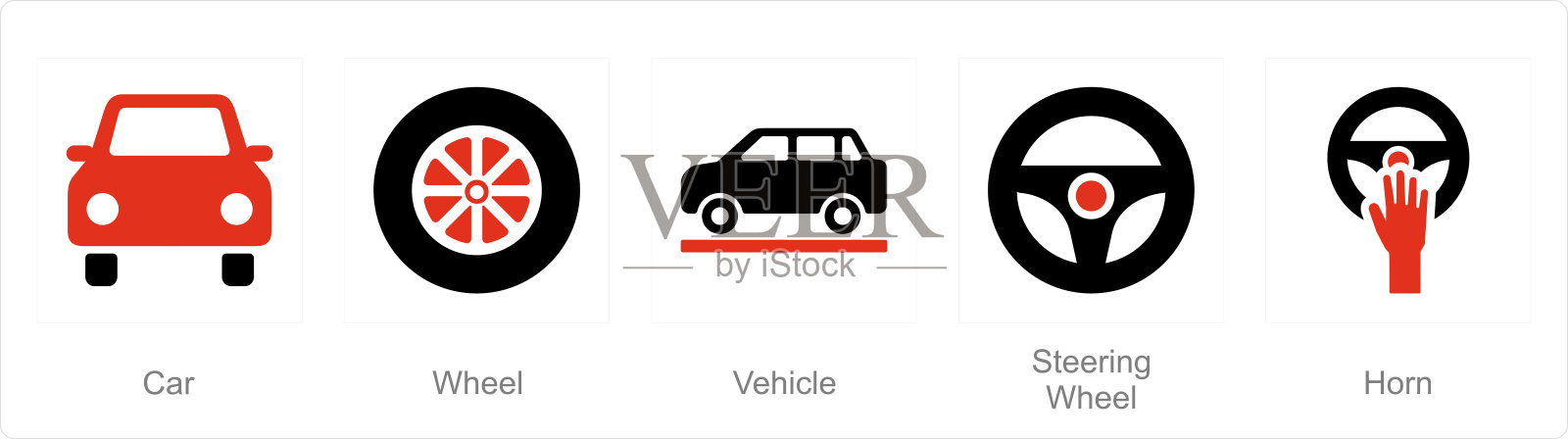 一组5个汽车图标作为汽车，车轮，车辆插画图片素材