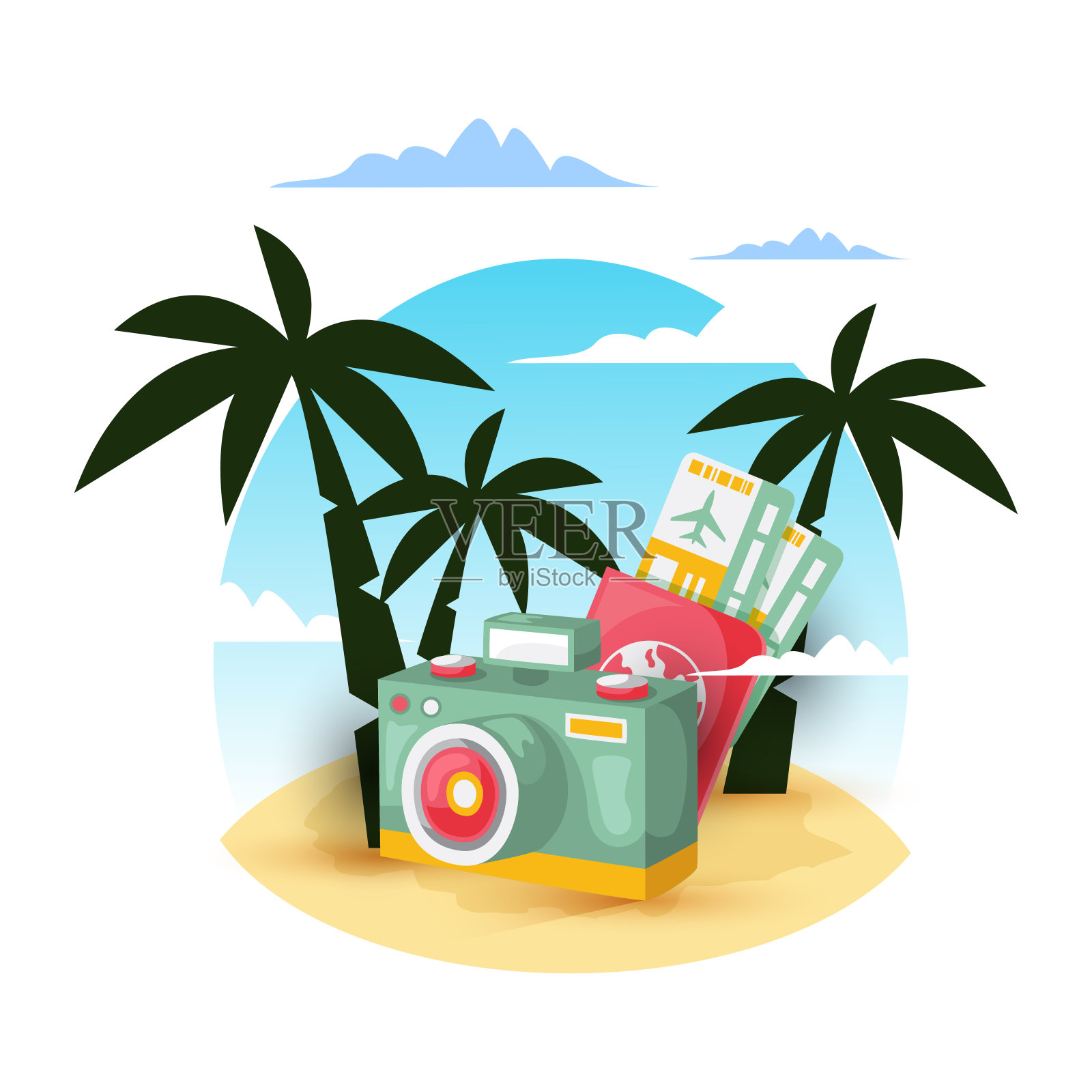 手绘旅游背景。旅游插画设计插画图片素材