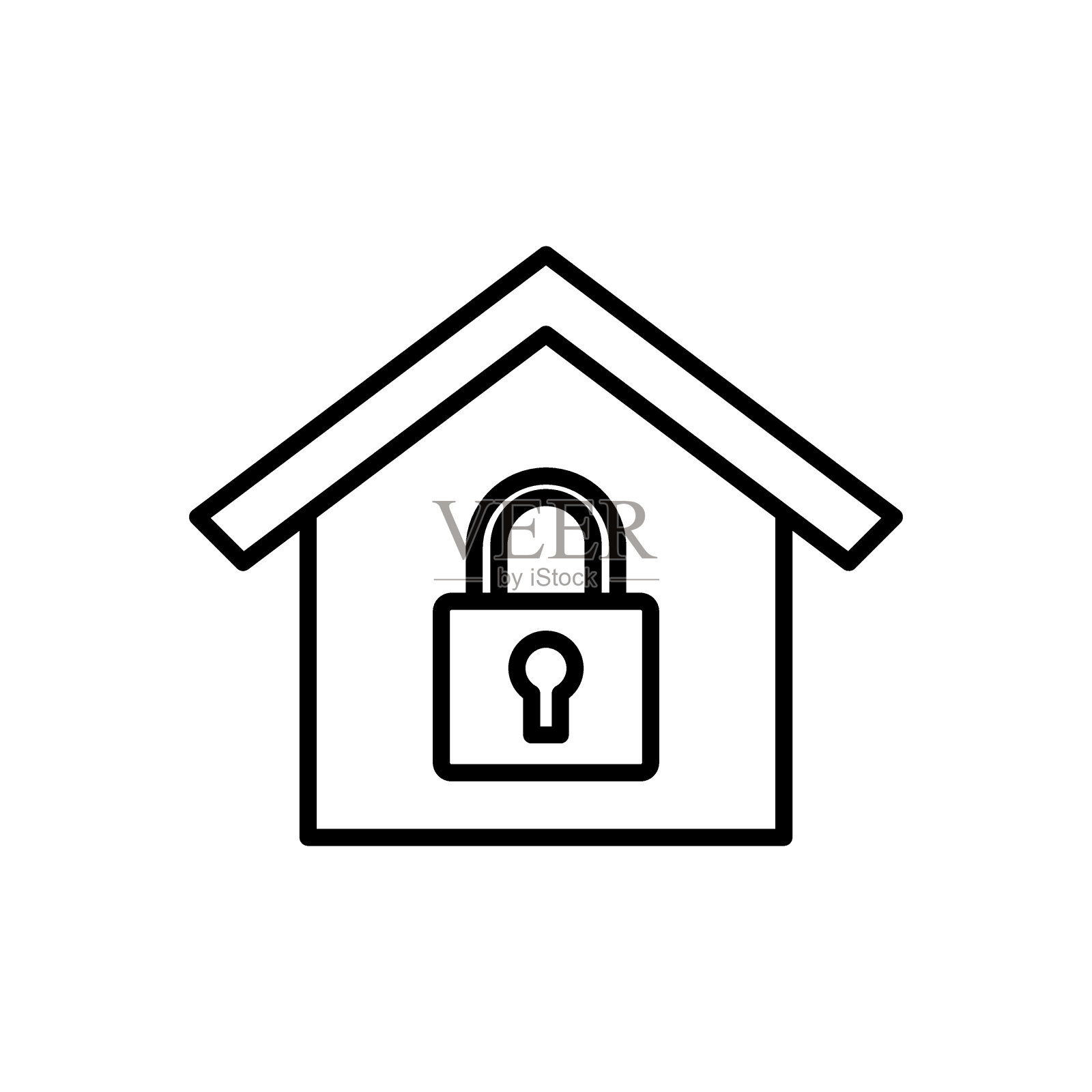 主锁图标矢量插图。孤立背景下的房子受到保护。挂锁标志概念。插画图片素材