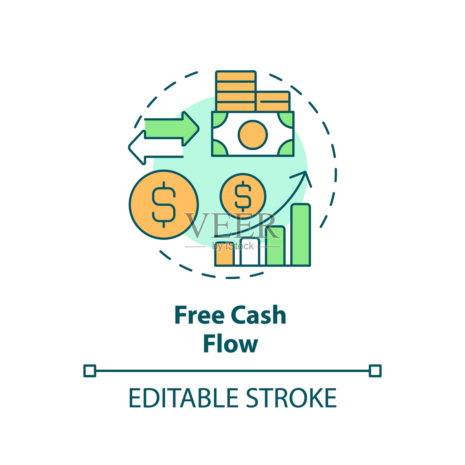 细线简单彩色自由现金流量图标概念插画图片素材