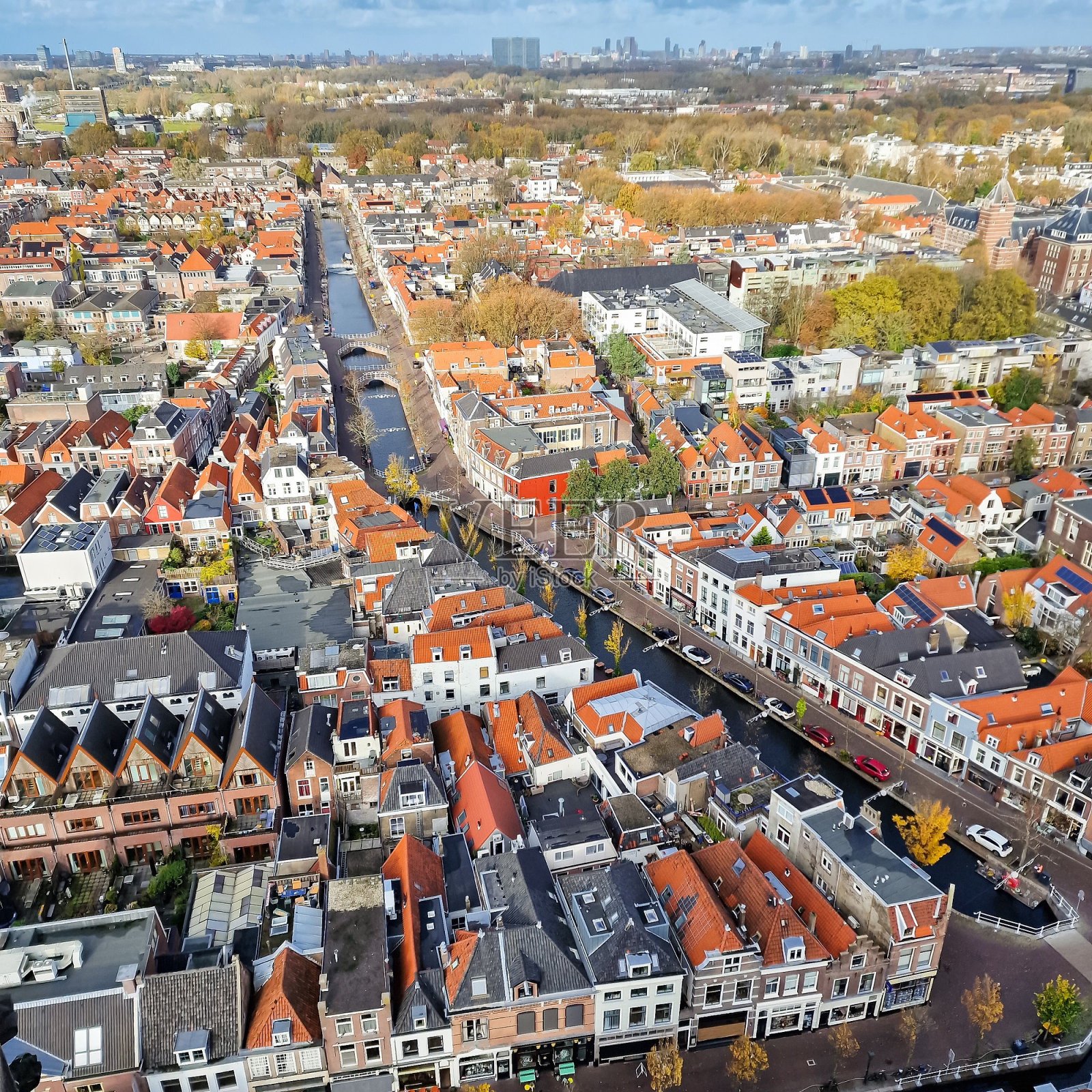 从上面俯瞰代尔夫特老城照片摄影图片